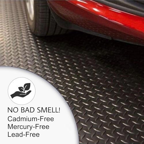 4 x 6 FT Premium Garage Floor Mat, Black Embossed Diamond 72″L x 48″W x 0.1″Th