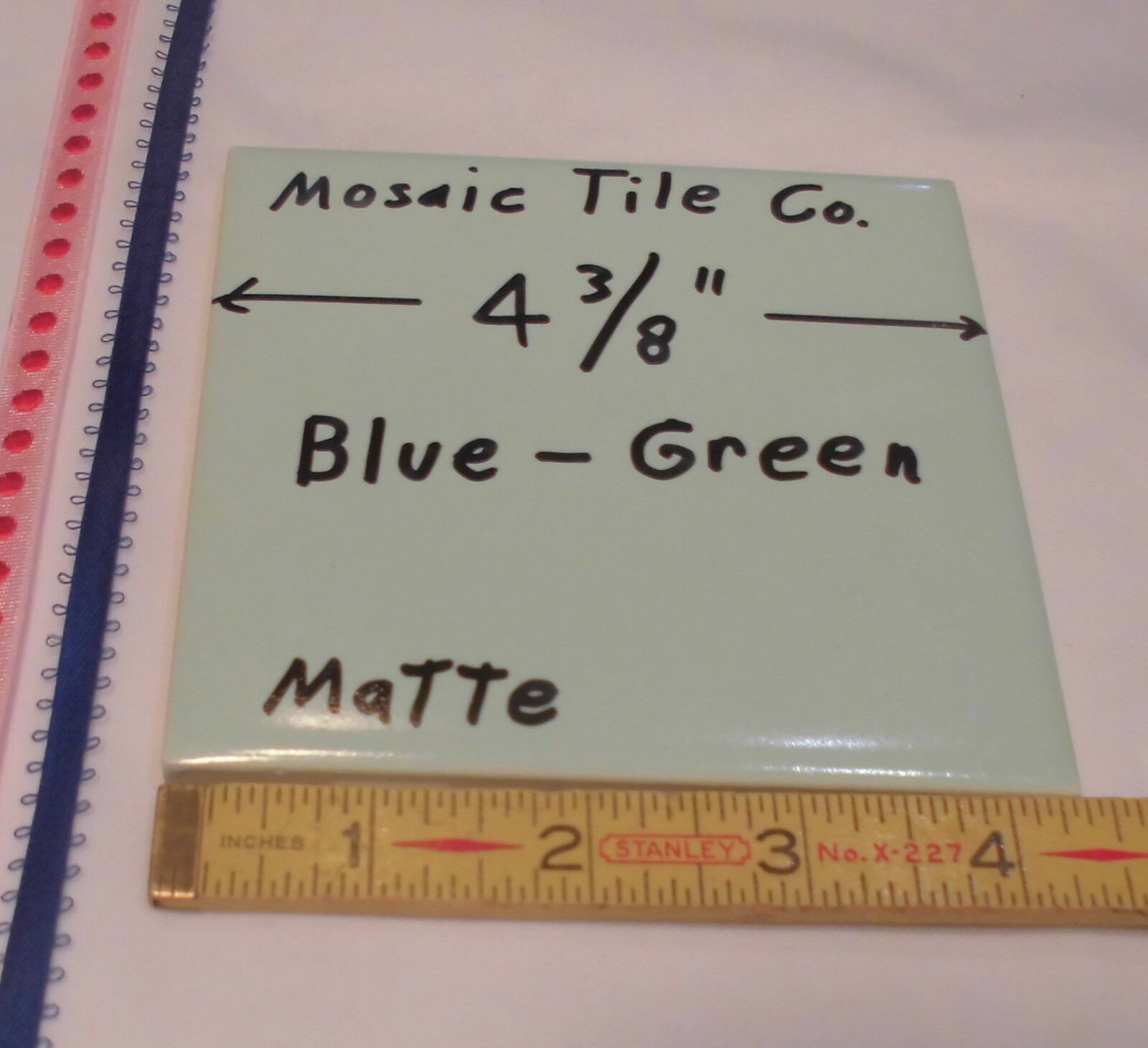 1 pc. Vintage *Blue-Green* Matte Ceramic Tile 4-3/8″…by The Mosaic Co. (NOS)
