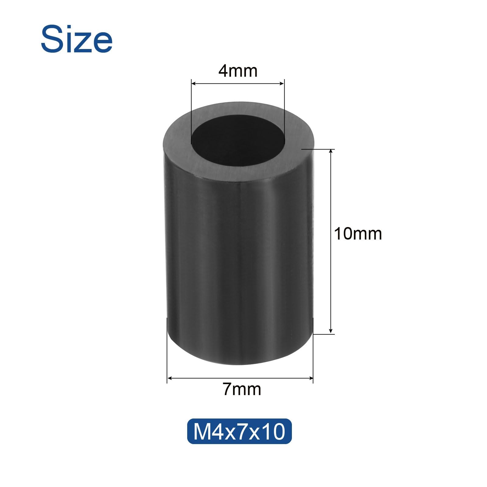 uxcell 100pcs Nylon Round Spacers 4mm ID, 7mm OD, 10mm Height, balck