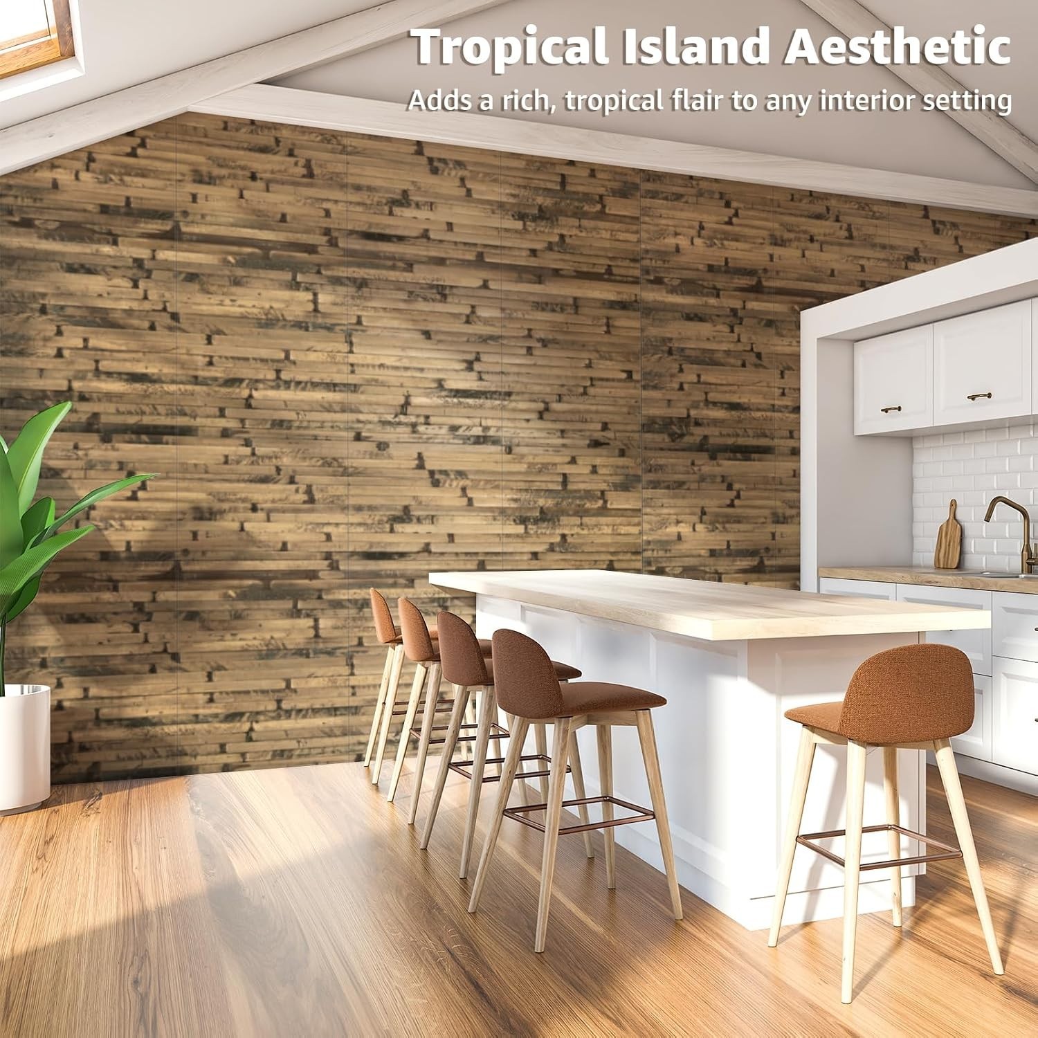 Natural Bamboo Wall Panel for Interior Wall Decor, Renewable Pole Wrap Wainsc…