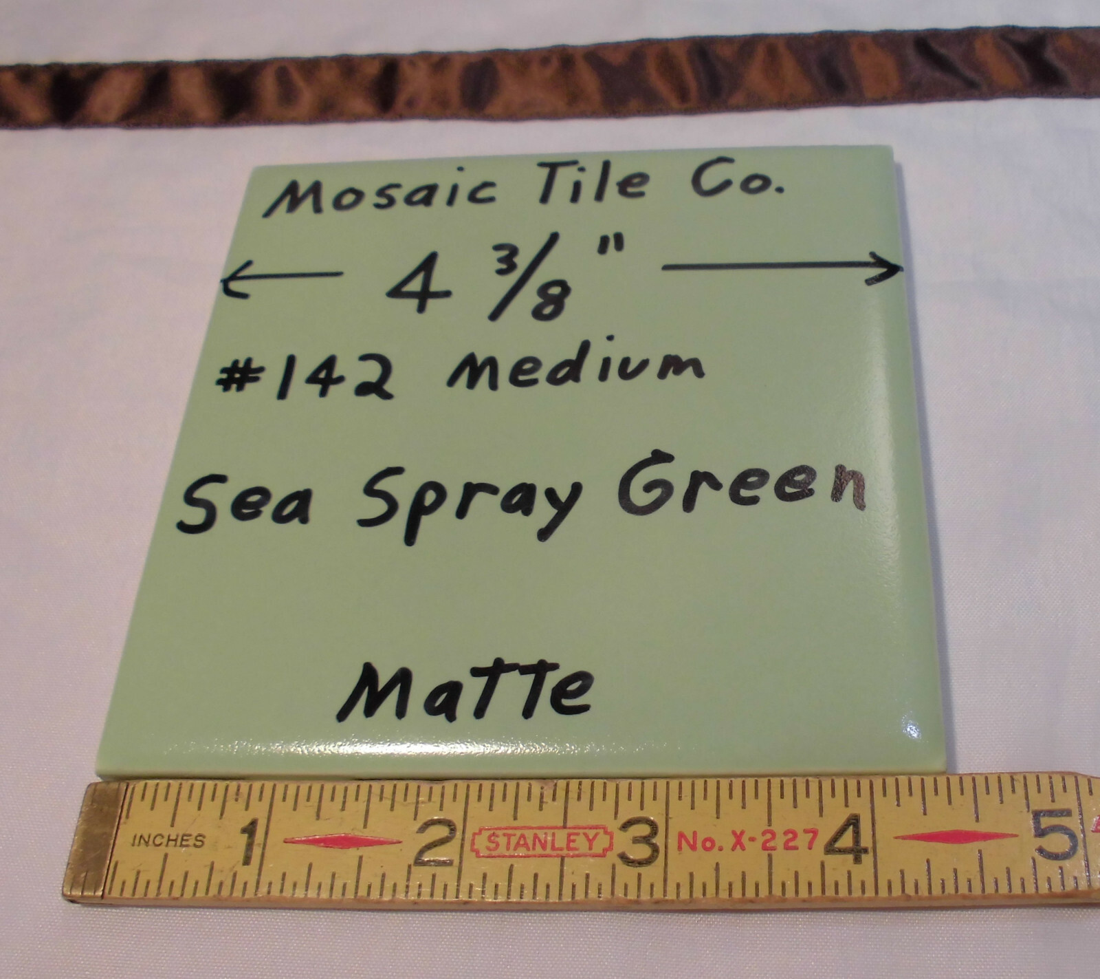 1 pc. *Sea Spray Medium Green* Matte Ceramic Tile 4-3/8″ by The Mosaic Co. NOS