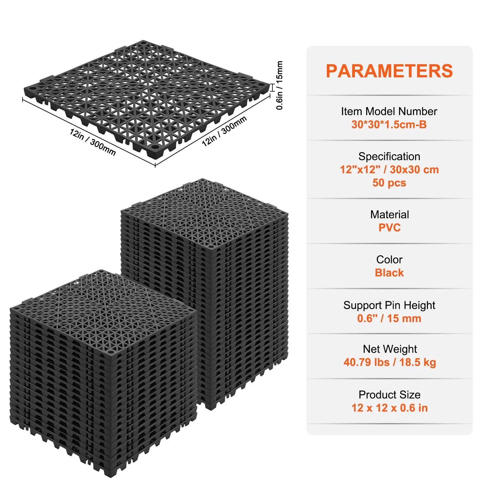 New Interlocking Tile 50PCSDrainage Tiles 12″ x12″ SplicingSoft PVC Interlocking