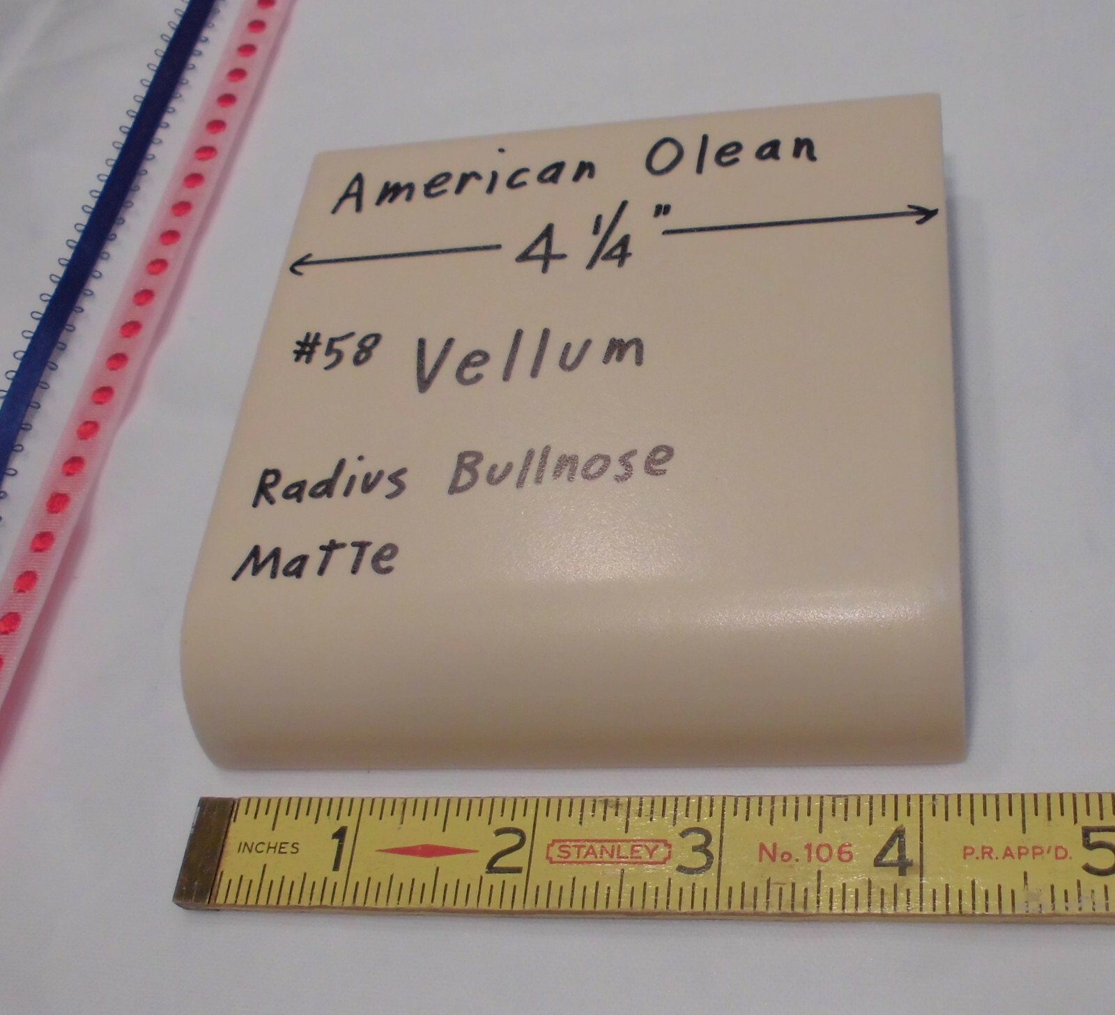 1 pc. Vellum – Tan: Matte Radius Bullnose Ceramic Tile 4-1/4″ American Olean