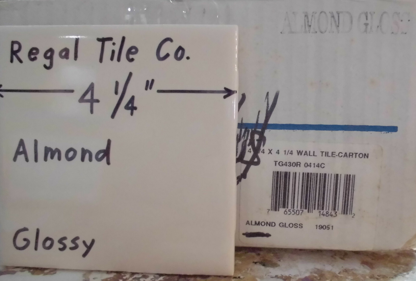 1 pc. Glossy Ceramic Tile *Light Almond* 4-1/4″ by Regal Co. New Stock, USA