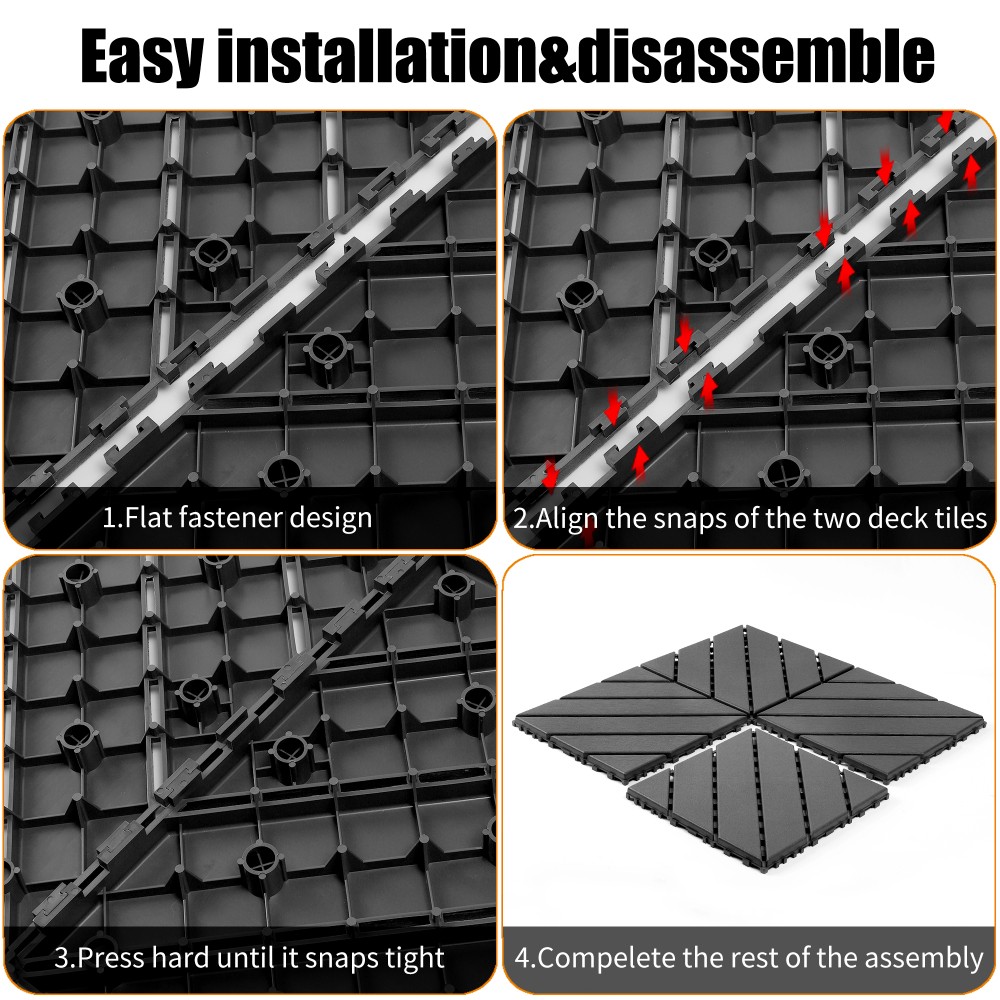 44 Pack Dark Gray Interlocking Decking Tiles 12×12 Inch PP All Weather