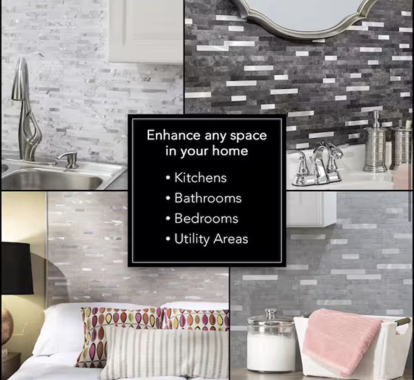 Collage 11.75 in. x 12 in. Metal and Composite Peel and Stick Backsplash – New