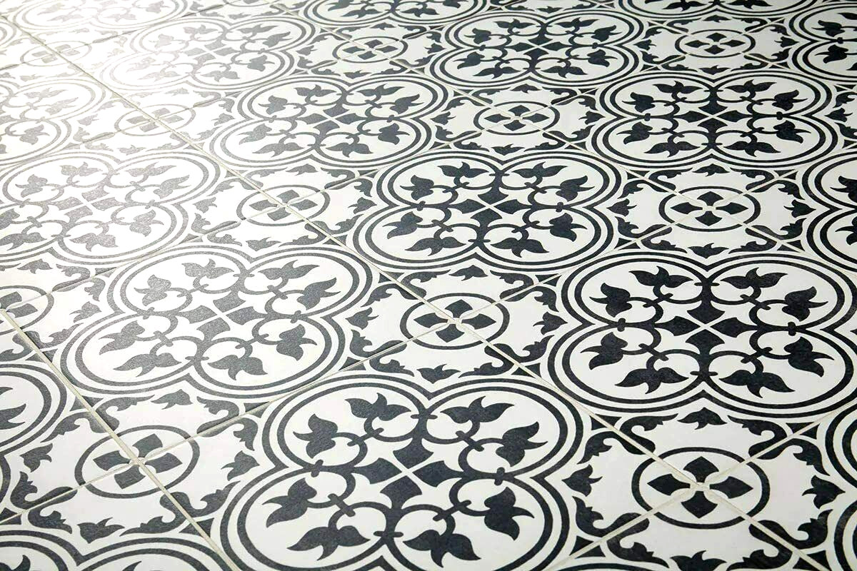 12×12 Flora Black White Encaustic Decorative Ceramic Floor and Wall Tile 1PC