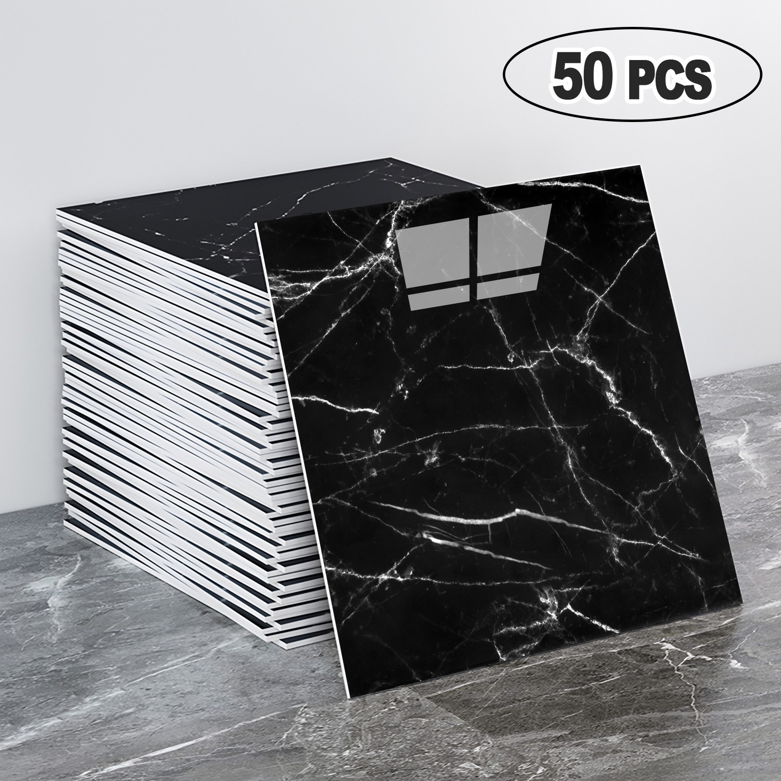 50Pcs Peel & Stick PVC Marble Wall Panels 12×12″ Foam Tile Stickers for Bathroom