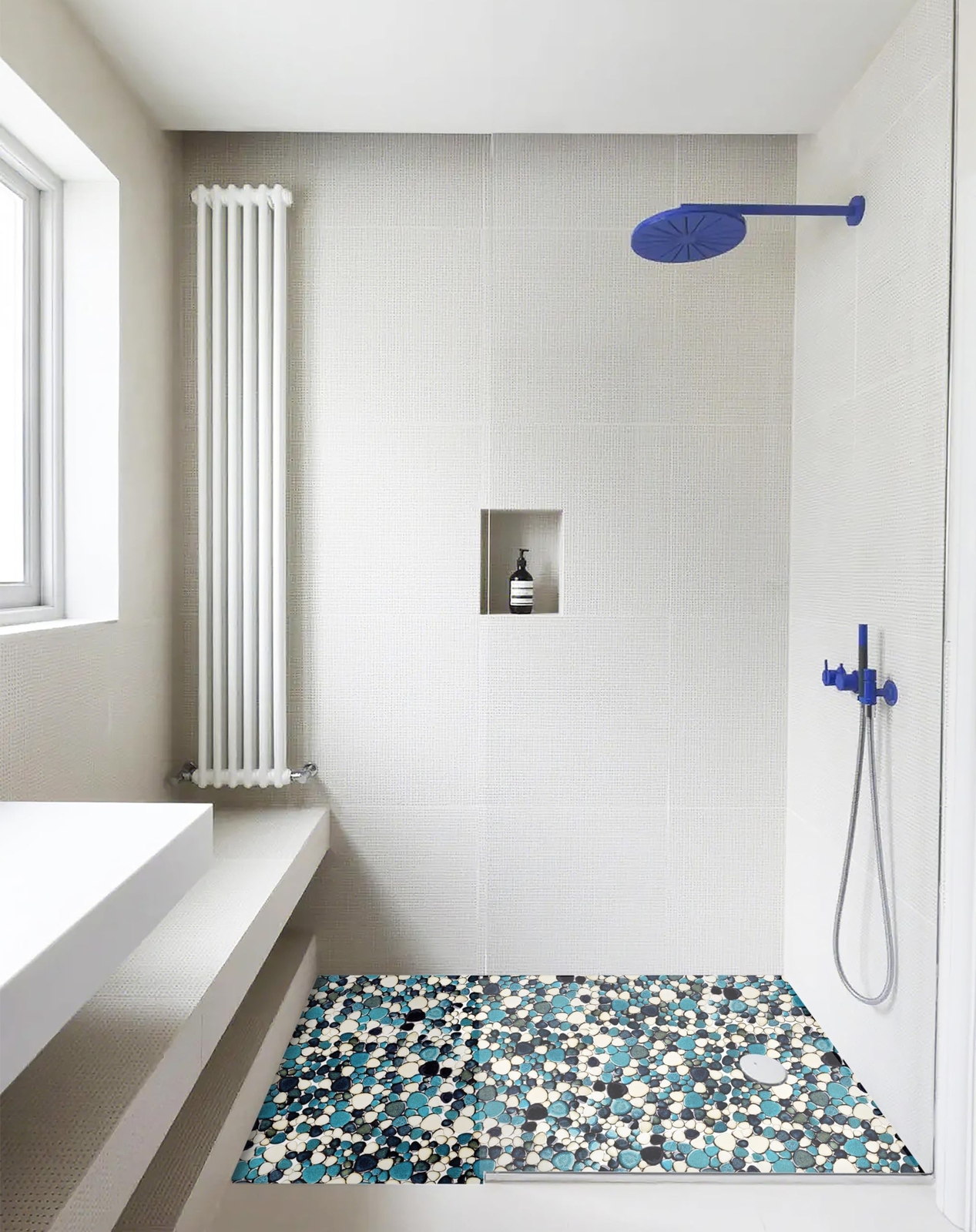 Interlocking Pebble Tiles 5 Sheets, Aqua Teal Blue Mosaic Tiles Mesh Mounted,…