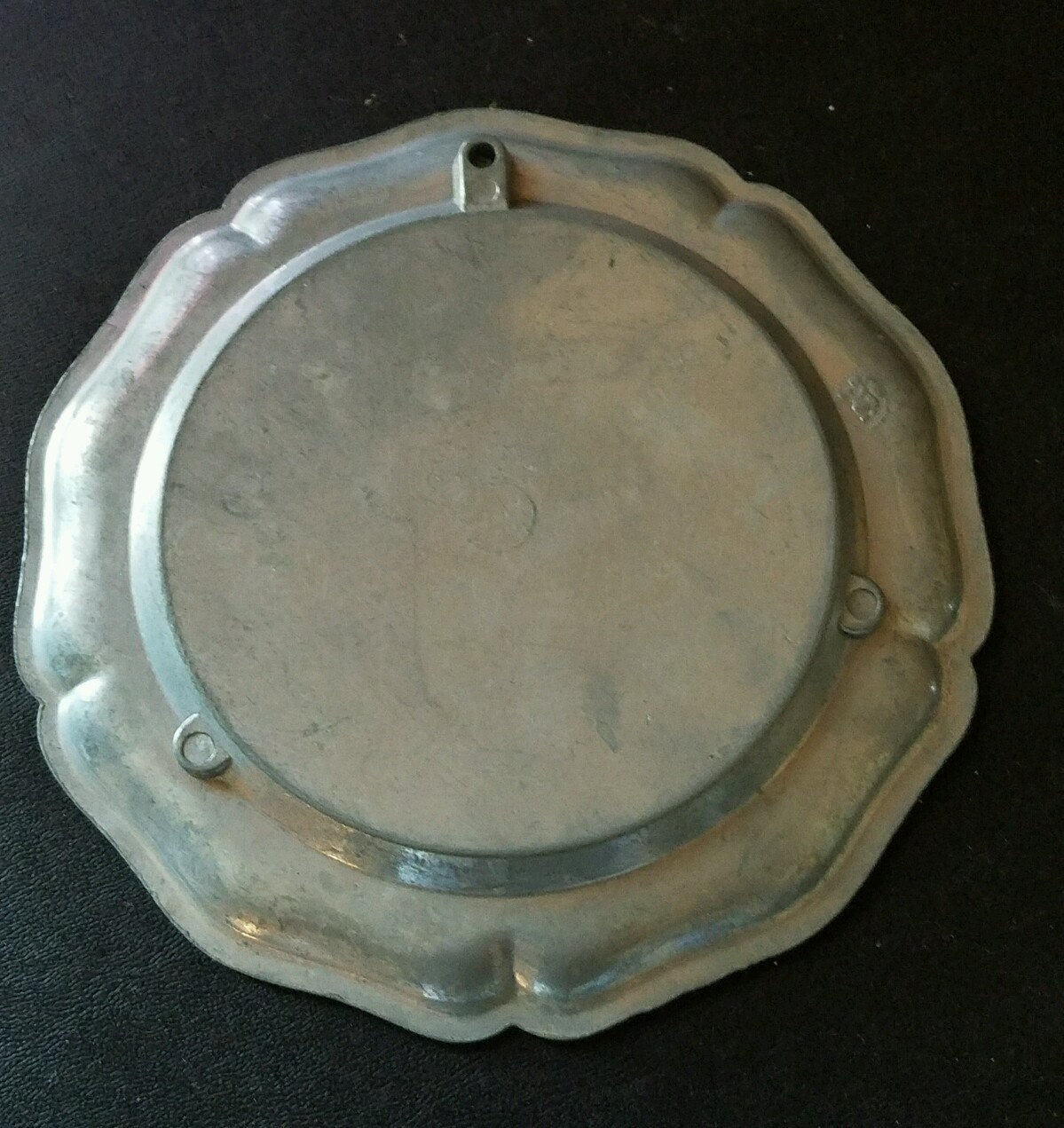 Vintage Pewter & Ceramic Porcelain Plate Flowers Hanging Trivet Stamped 6″