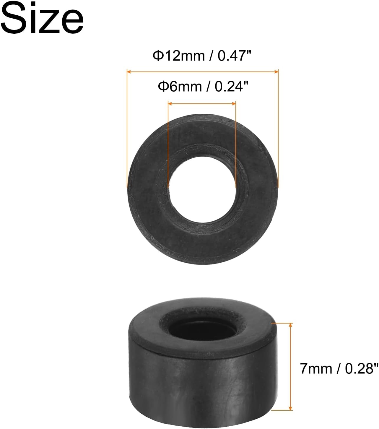 uxcell 24pcs Rubber Spacers 12mm OD, 6mm 12mmx6mmx7mm(OD*ID*Height), Black