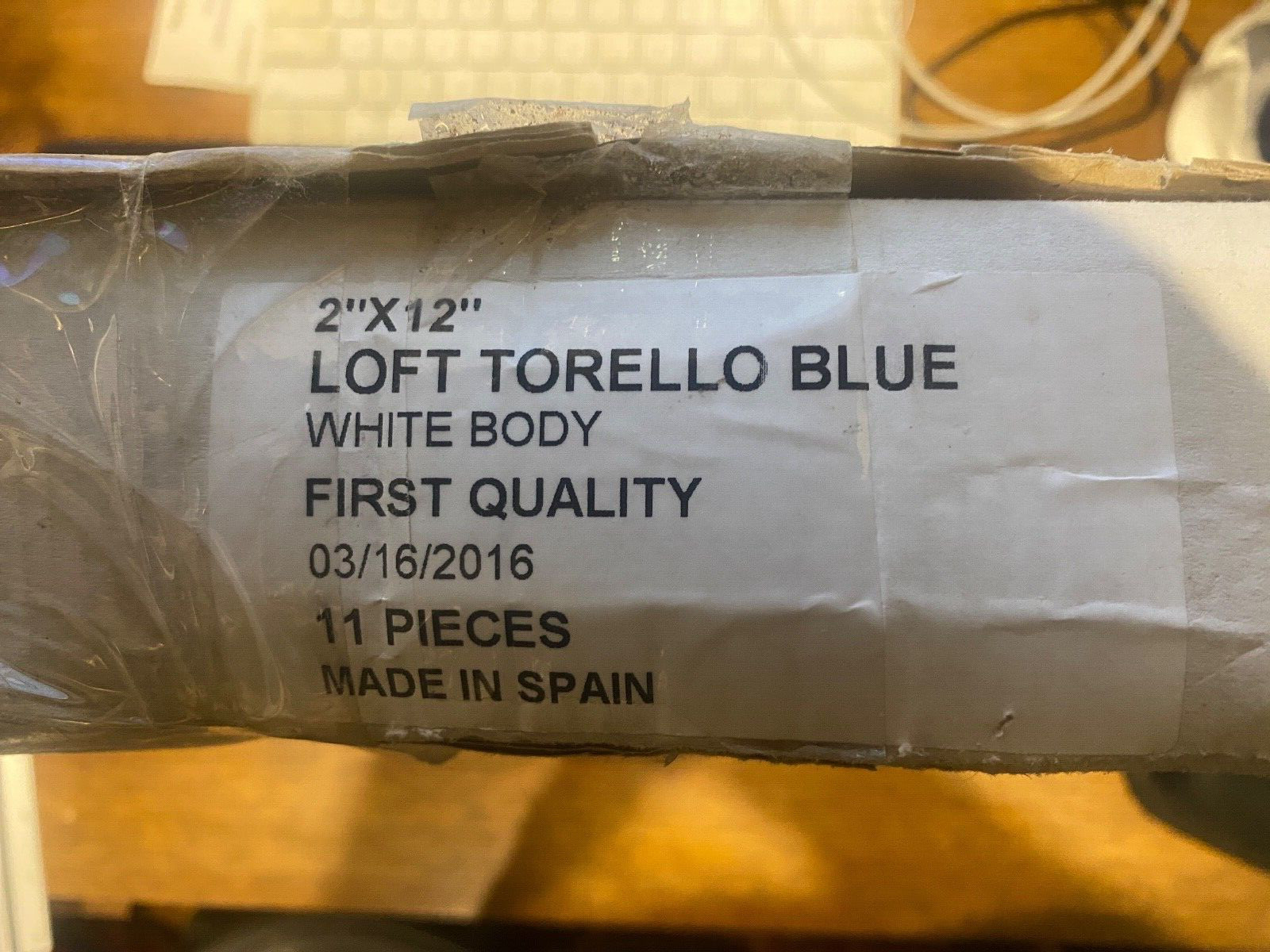 TILEBAR: CERA TILE 2″X12″ LOFT TORELLO BLUE CHAIR RAIL TILE DEADSTOCK OPENBOX