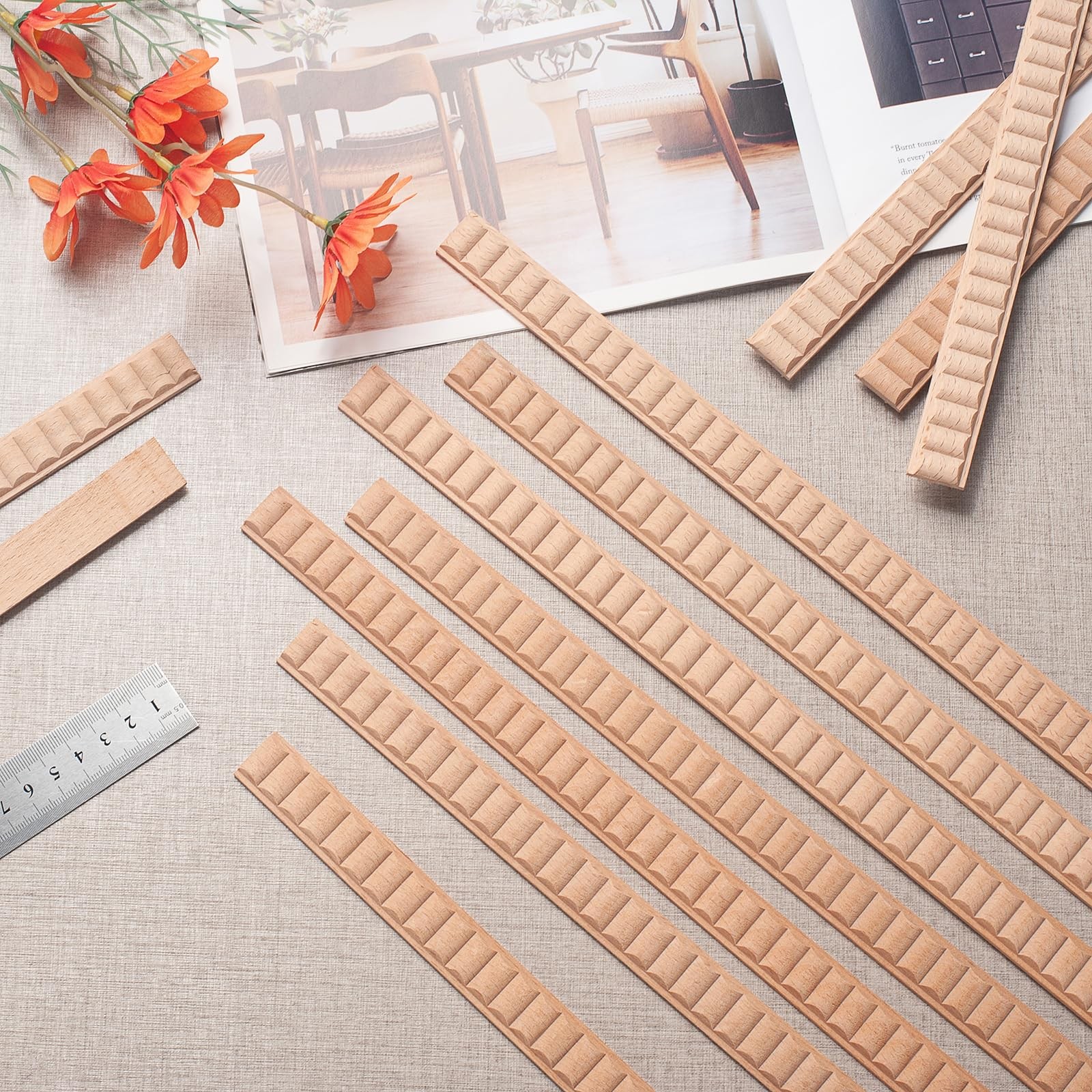 Wood Trim Molding Decorative, Wavy Wood Moldings & Trims, 12 PCS 15.8 inch Lo…