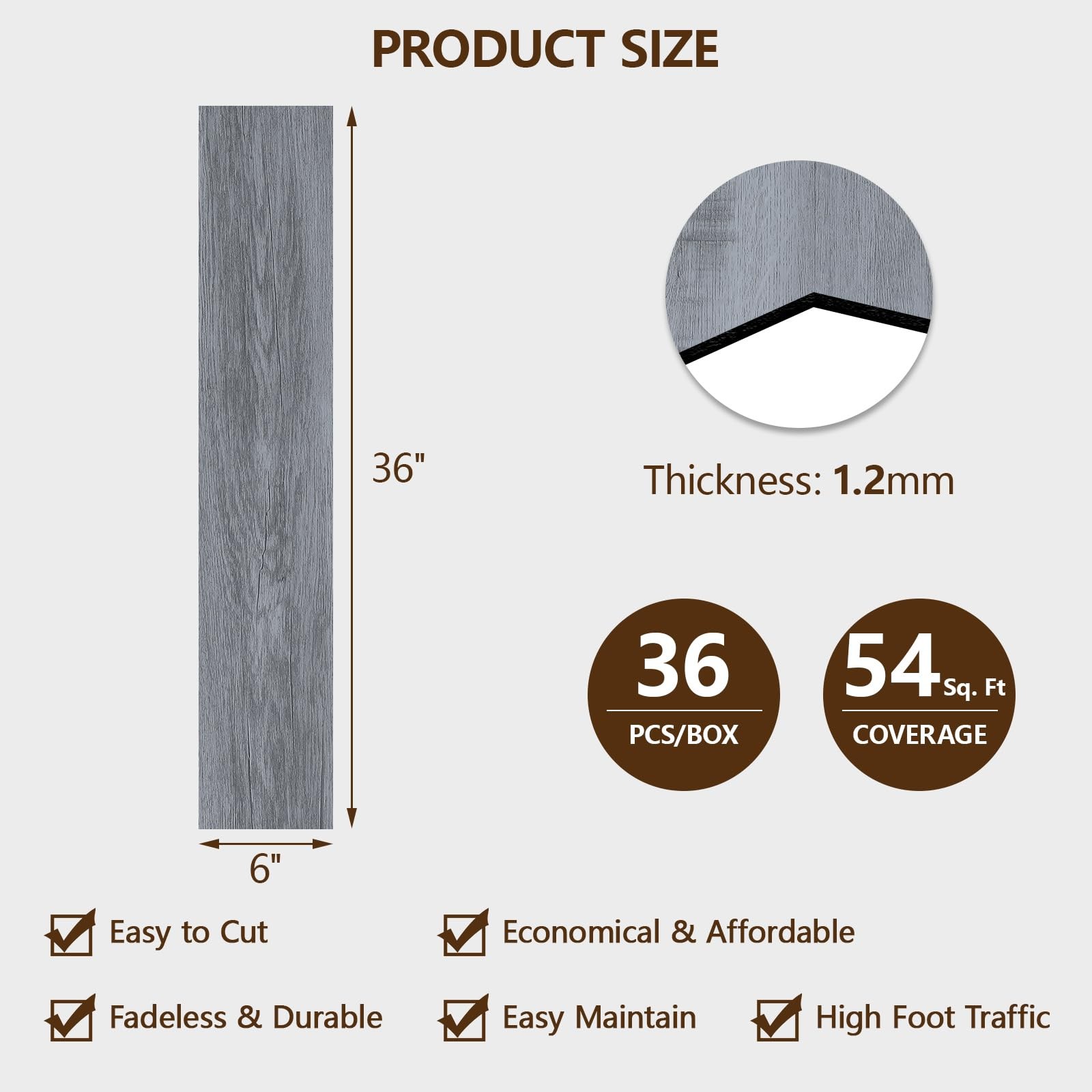 Peel and Stick Floor Tile, 36-Pack 36″x 6″ Light Grey Wood Grain Sticky Tiles…
