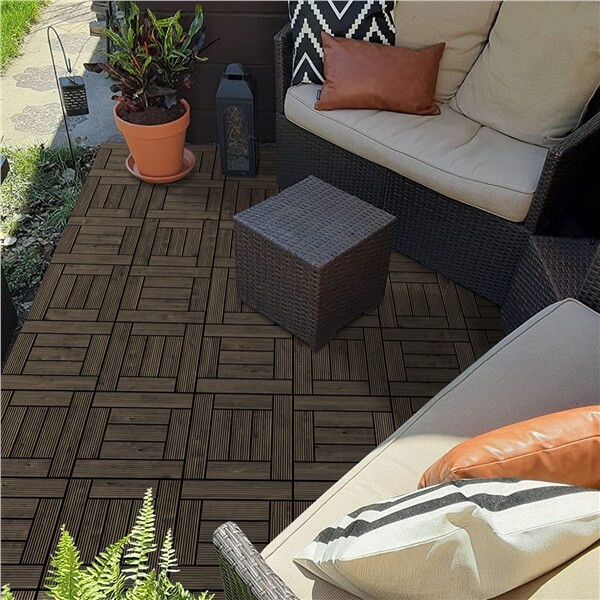 12×12” 27pcs Deck Patio Tiles Interlocking Wood Flooring Pavers Tiles Black