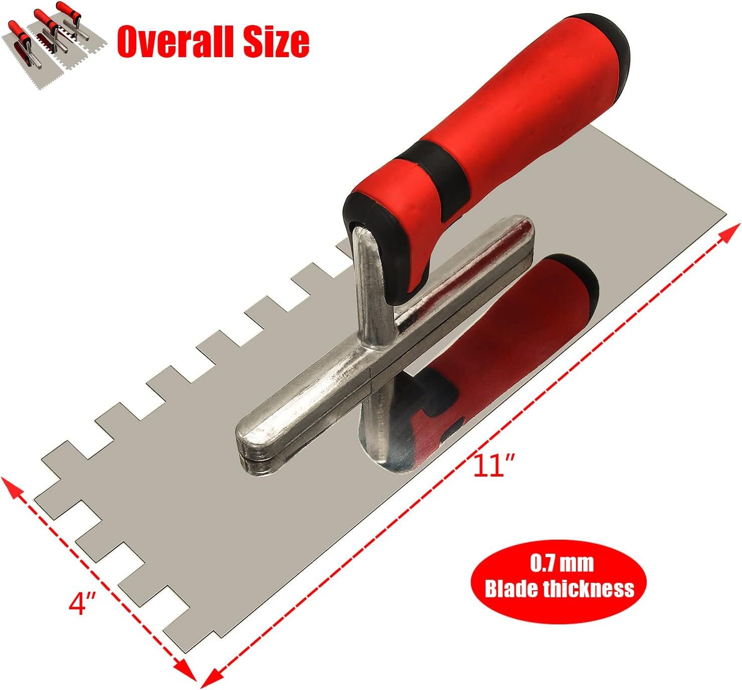 Tile Tools Stainless Steel Square Notched Trowel Set 3 Pc notch Size 5/32″ & 5