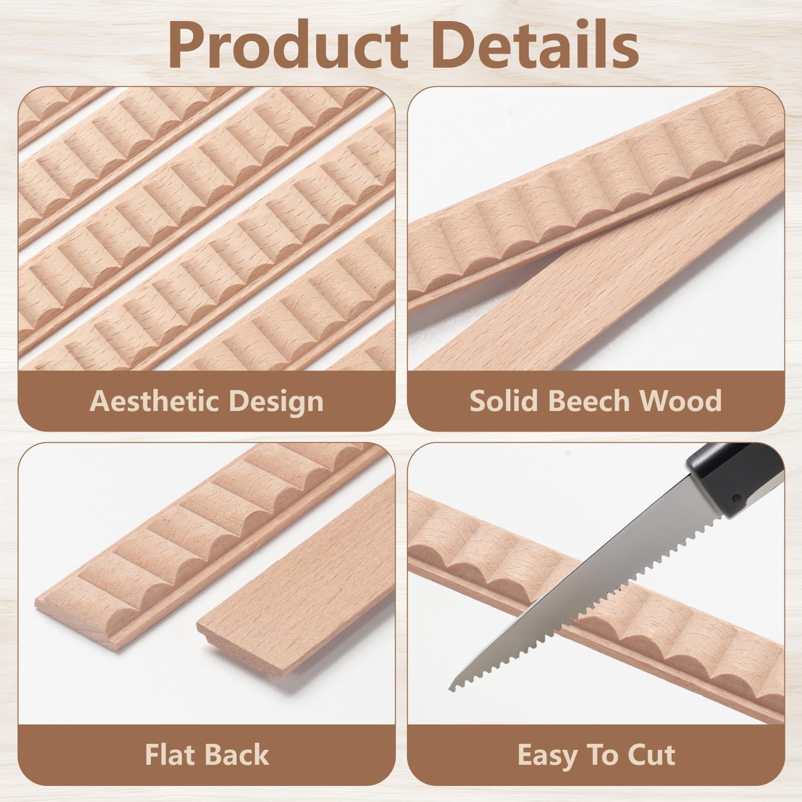 Wood Trim Molding Decorative, Wavy Wood Moldings & Trims, 12 PCS 15.8 inch Lo…