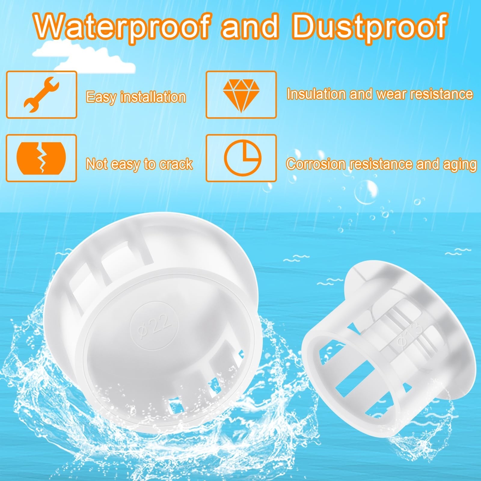 200Pcs White Nylon Hole Plug Set (9 Sizes: 1″, 7/8″, 3/4″, 5/8″, 1/2″, 3/8″, …
