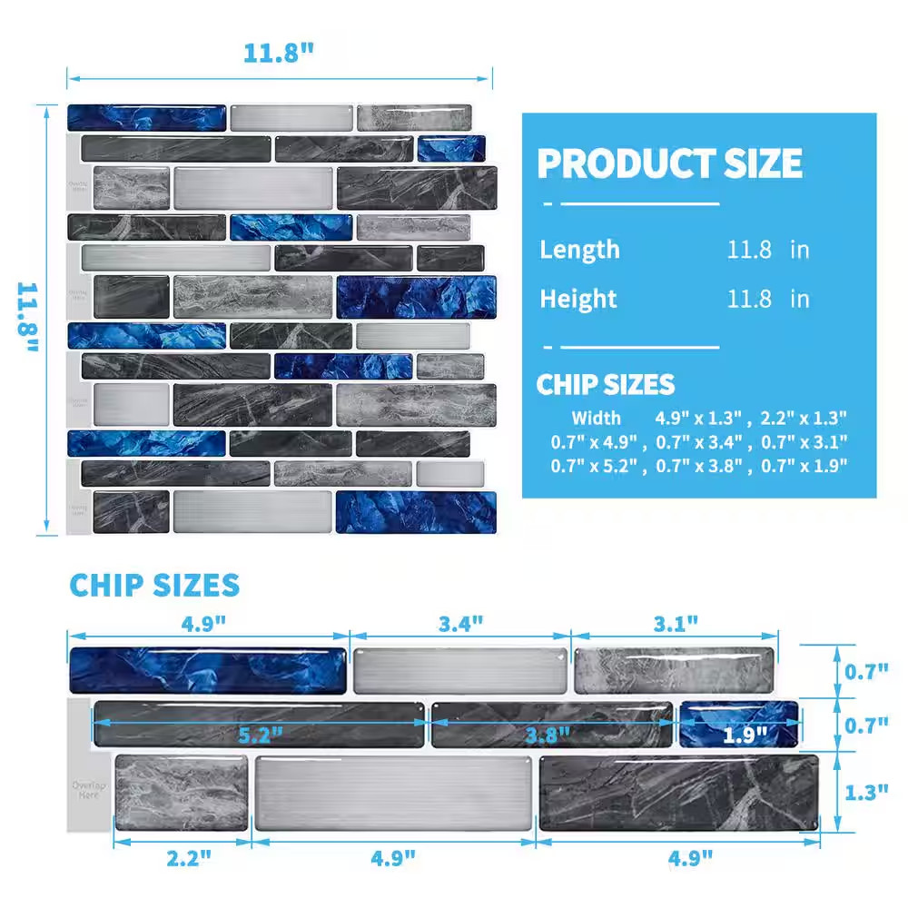 12 In. X 12 In. Vinyl Peel and Stick Backsplash Tile for Kitchen Self-Adhesive B