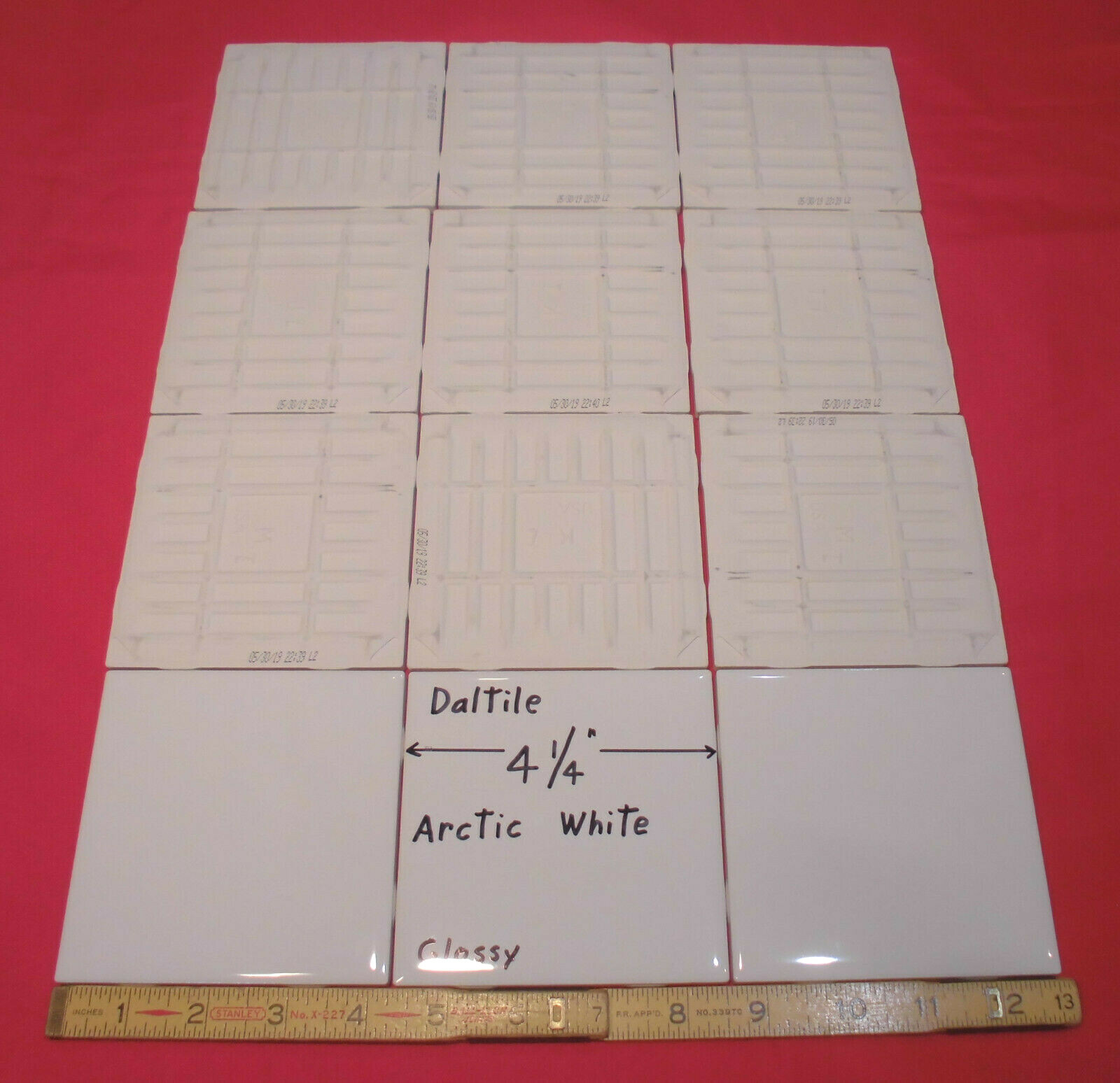 12 pcs. *Arctic White* 4-1/4″ Square Glossy Ceramic Tiles by Daltile #190; NEW