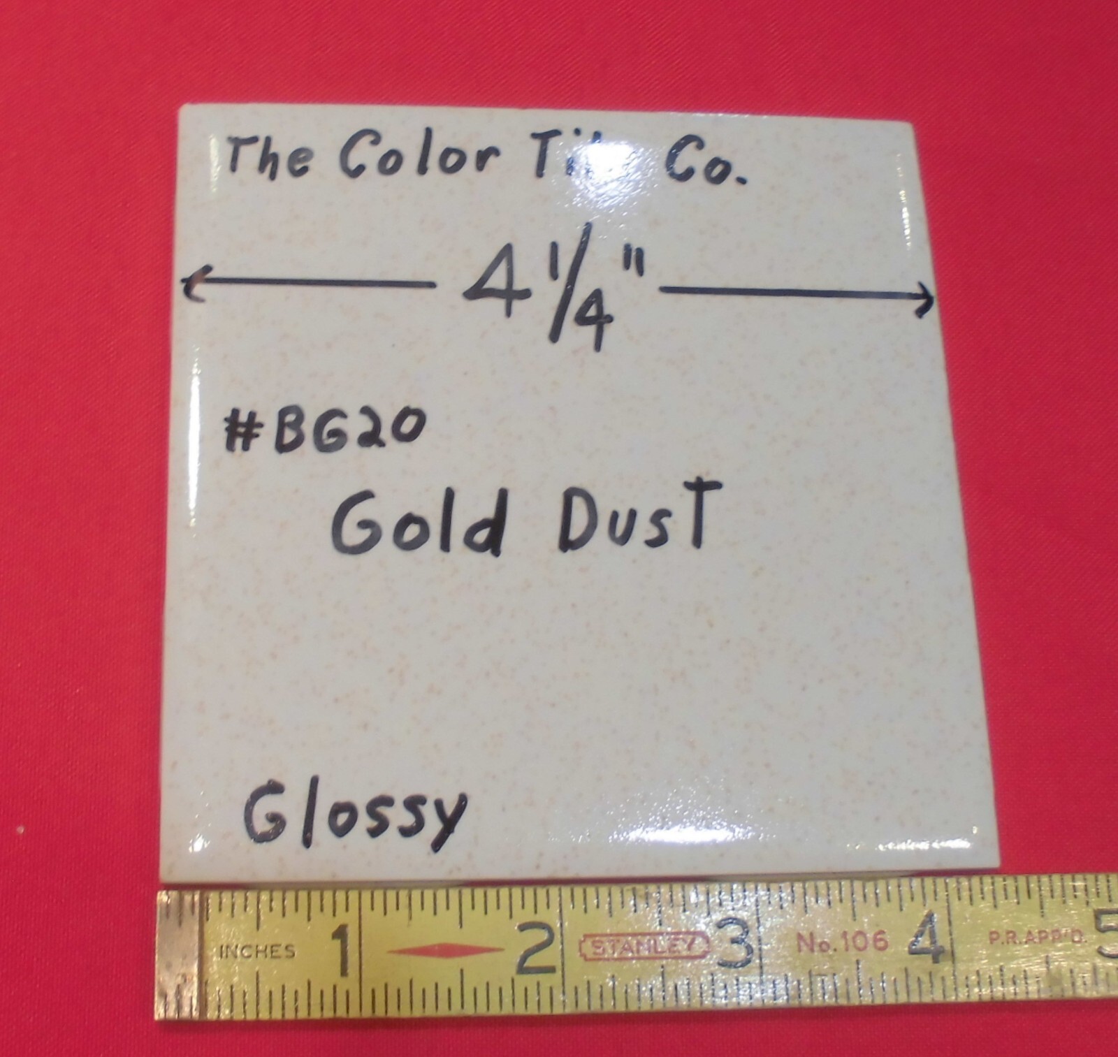 1 pc. Gold Dust: by Color Tile Co. 4-1/4″ Glossy Ceramic Tile: Made 1970’s-90’s