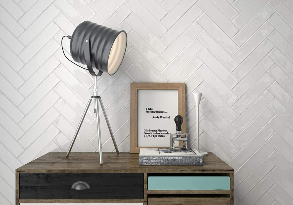 2.5″ x 10″ Soft White Artisan Finish Glossy Spanish Porcelain Tile (Pack of 6)