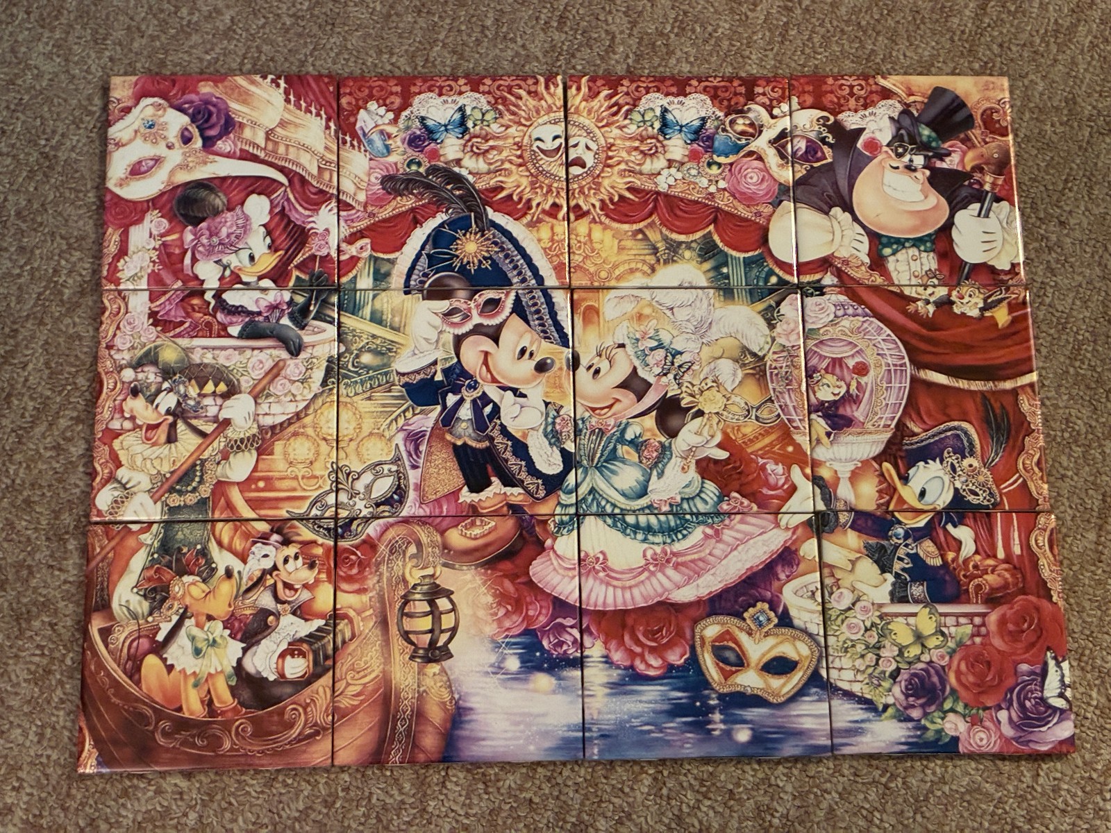 12Pc Ceramic Tile Mural Disney Invitation to Venice Masquerade Ball Carnival