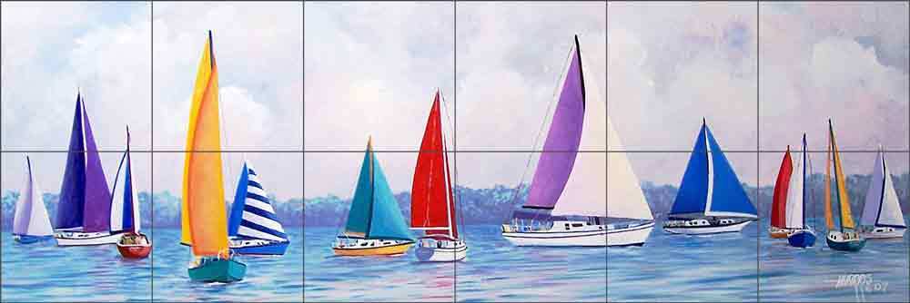 Sailboat Tile Backsplash Harris Nautical Art Ceramic Mural POV-HHA006