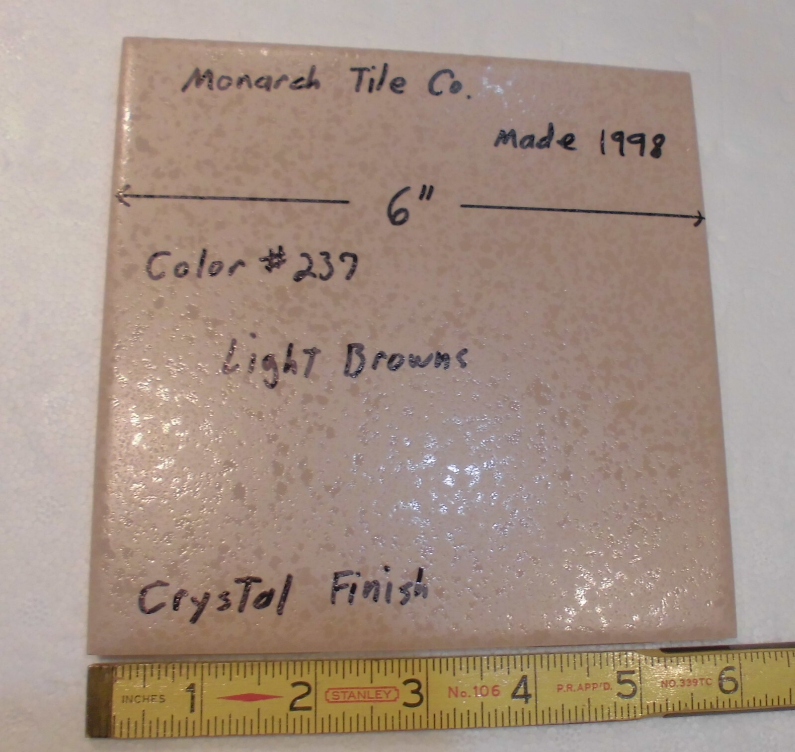 1pc. Light Brown Crystal Finish Ceramic Floor Tile: 6″ X 6″ by Monarch, made USA
