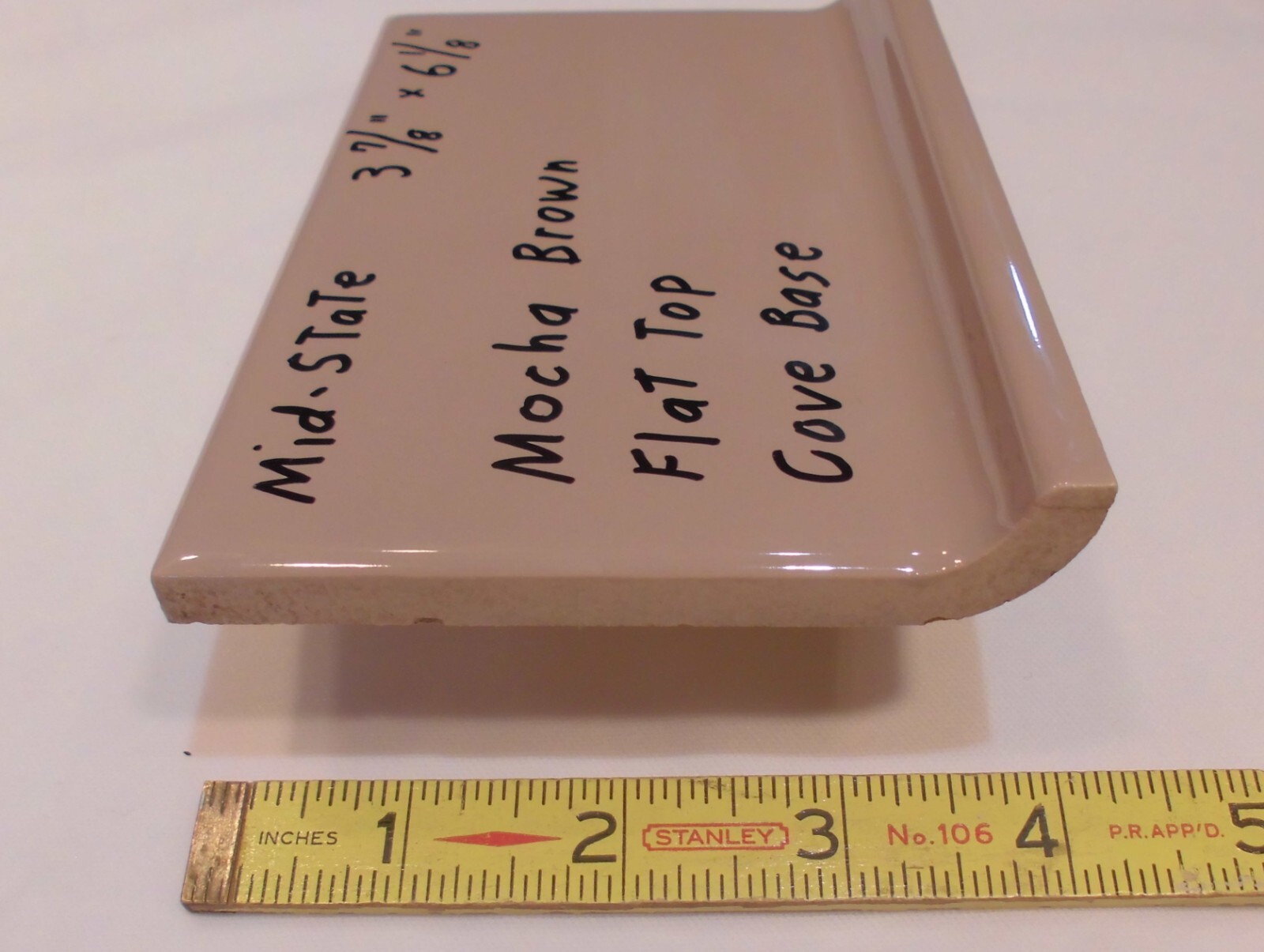 1 pc. Mocha – Brown Cove-Base Ceramic Tile 4″ X 6″ Mid-State: Glossy; stack on