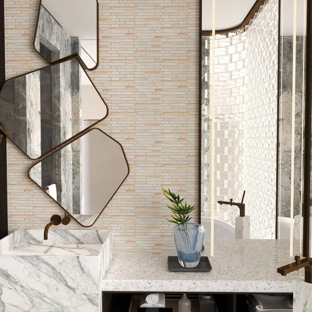 Jeedeson 12 x 12 in. Vinyl Peel and Stick Tile Backsplash Stone Beige (10-Pack)