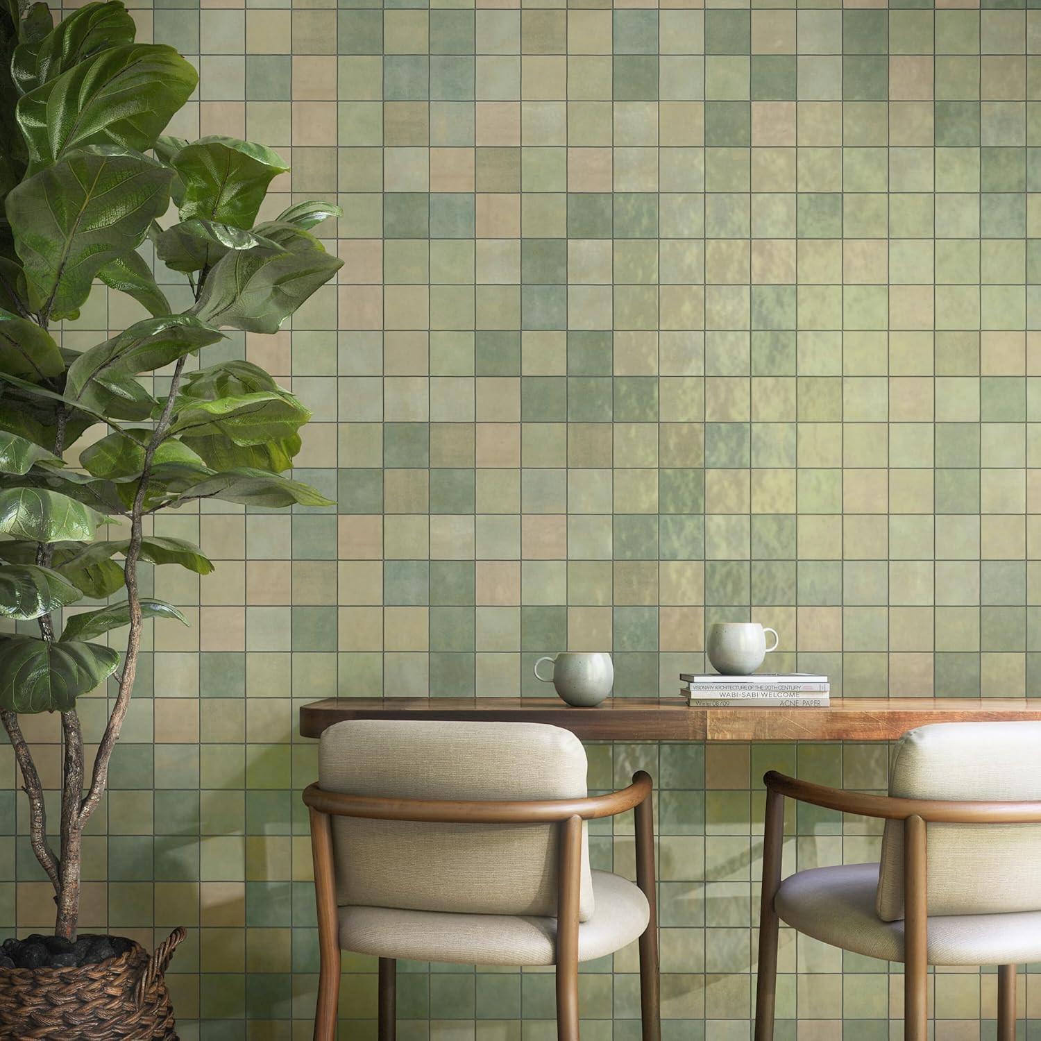 Zellige 4″ X 4″ Ceramic Wall Tile in Glossy Salvia (7.98 SQFT per Carton) (76 PC
