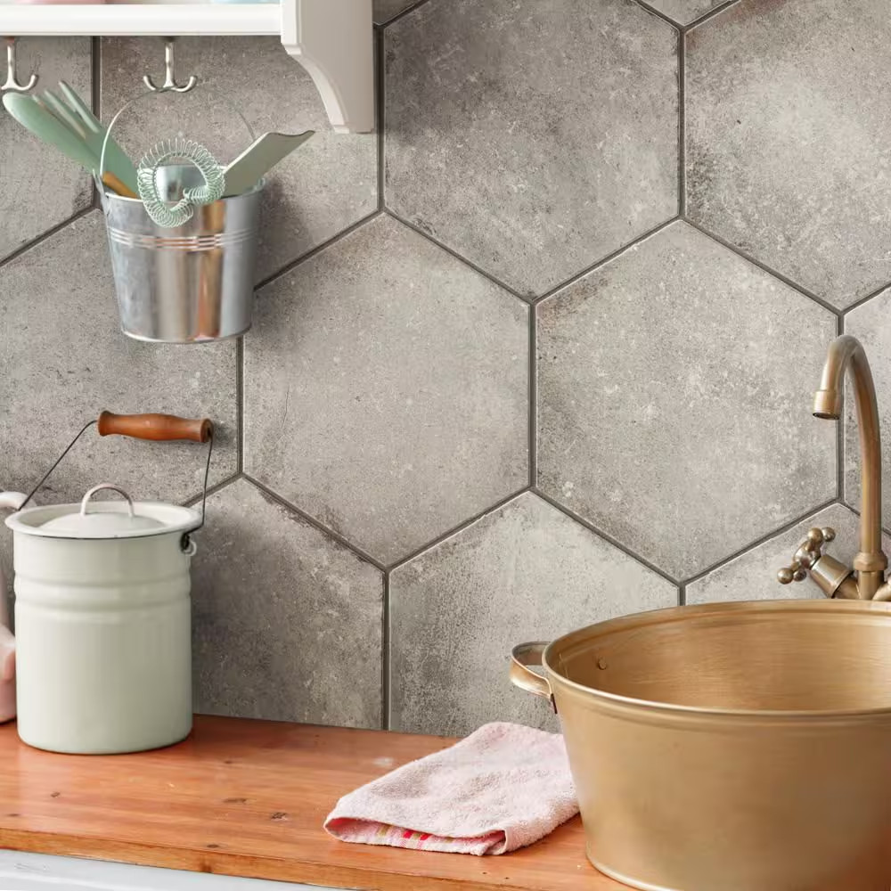 D’Anticatto Hex Grigio 11 In. X 12-3/4 In. Porcelain Floor and Wall Tile (11.25