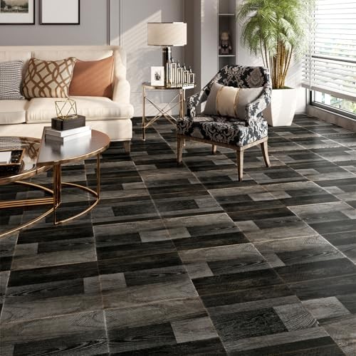 6″x36″ 17Pcs Peel and Stick Floor Tile Reclaimed Wood 17-Tiles 6x36inch Black