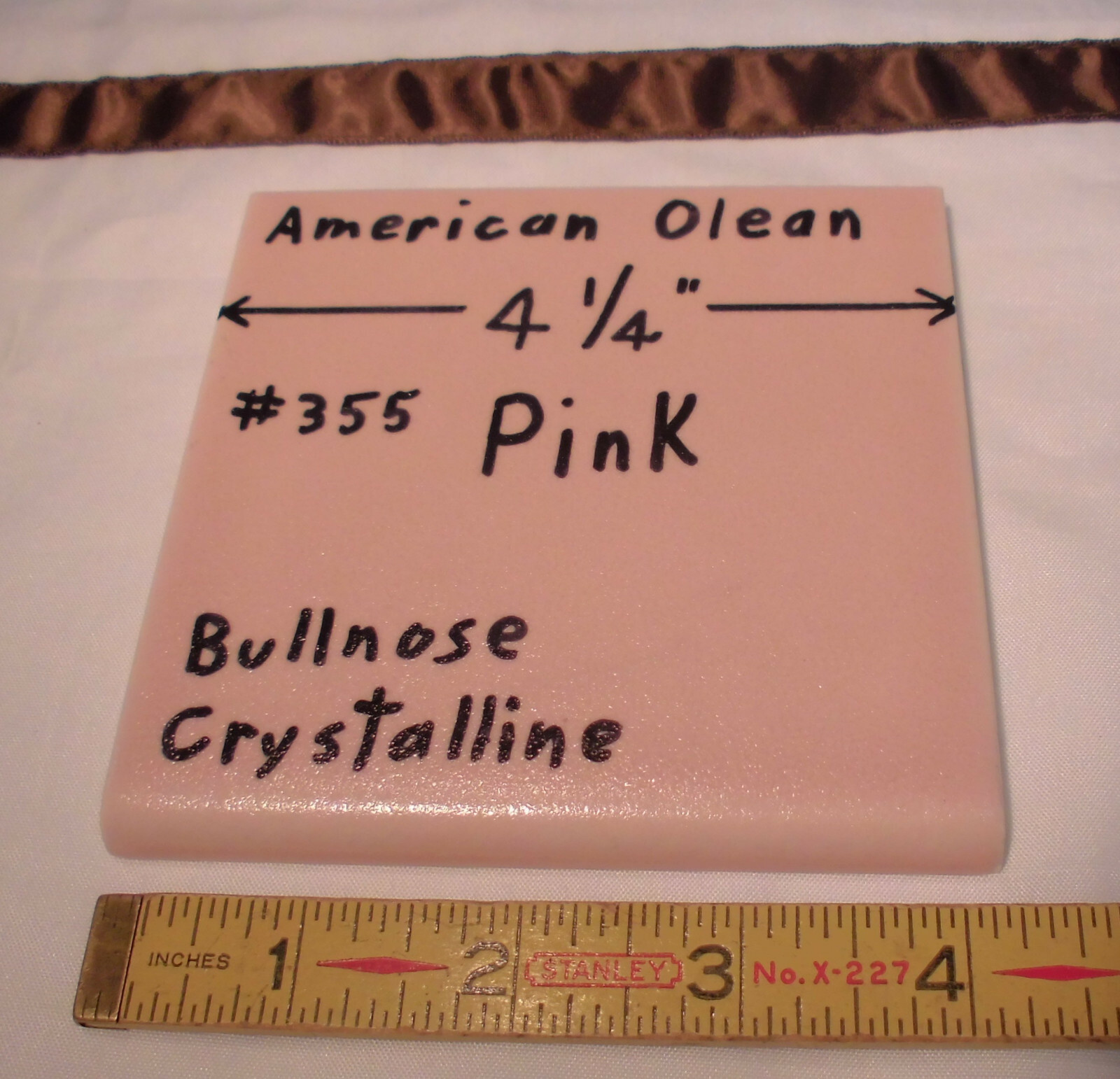1 pc. Vintage *Crystalline Pink* Ceramic Bullnose Tile 4-1/4” American Olean NOS