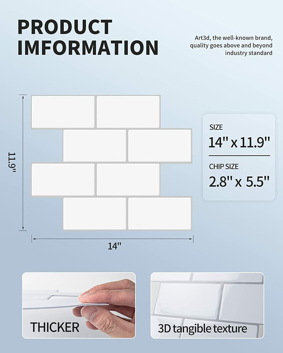 Art3d Peel and Stick Backsplash Subway Tiles, (14”x12” Thicker Version)