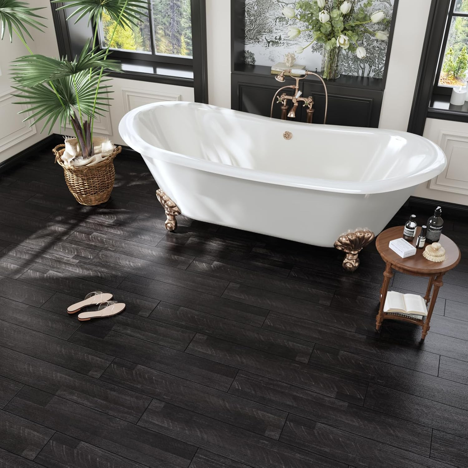 24-Pack Waterproof Dark Grey Vinyl Peel and Stick Floor Tiles – 6″x36