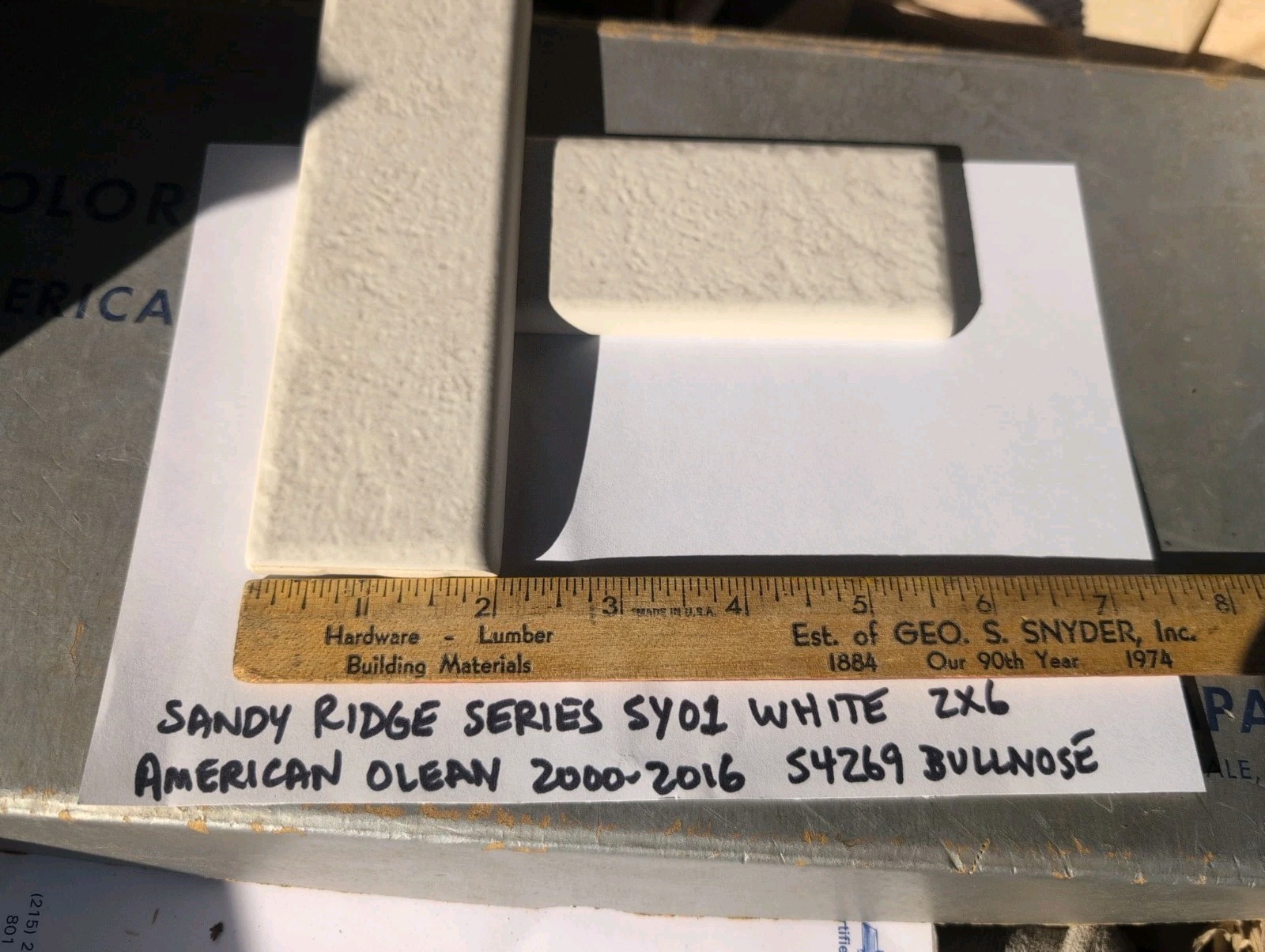2 pcs American Olean Ceramic Tile Sandy Ridge series “White” SY01 2×6″ Bullnose