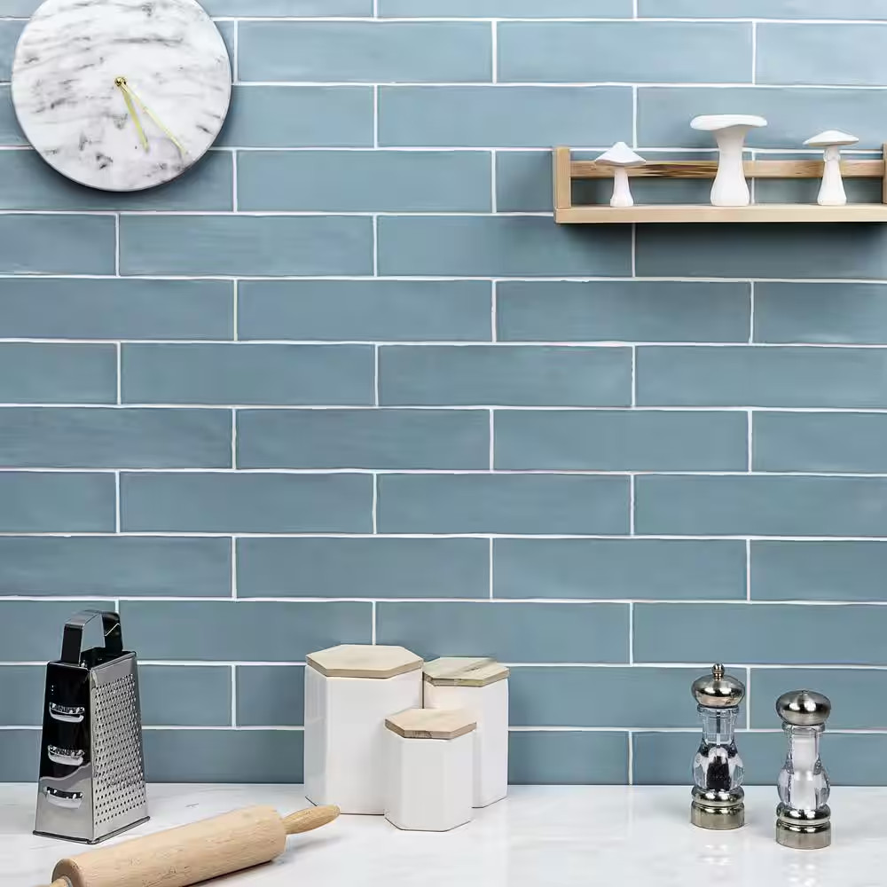 Strait Blue 3 In. X 12 In. 8 Mm Matte Ceramic Subway Wall Tile (22-Piece 5.38 Sq