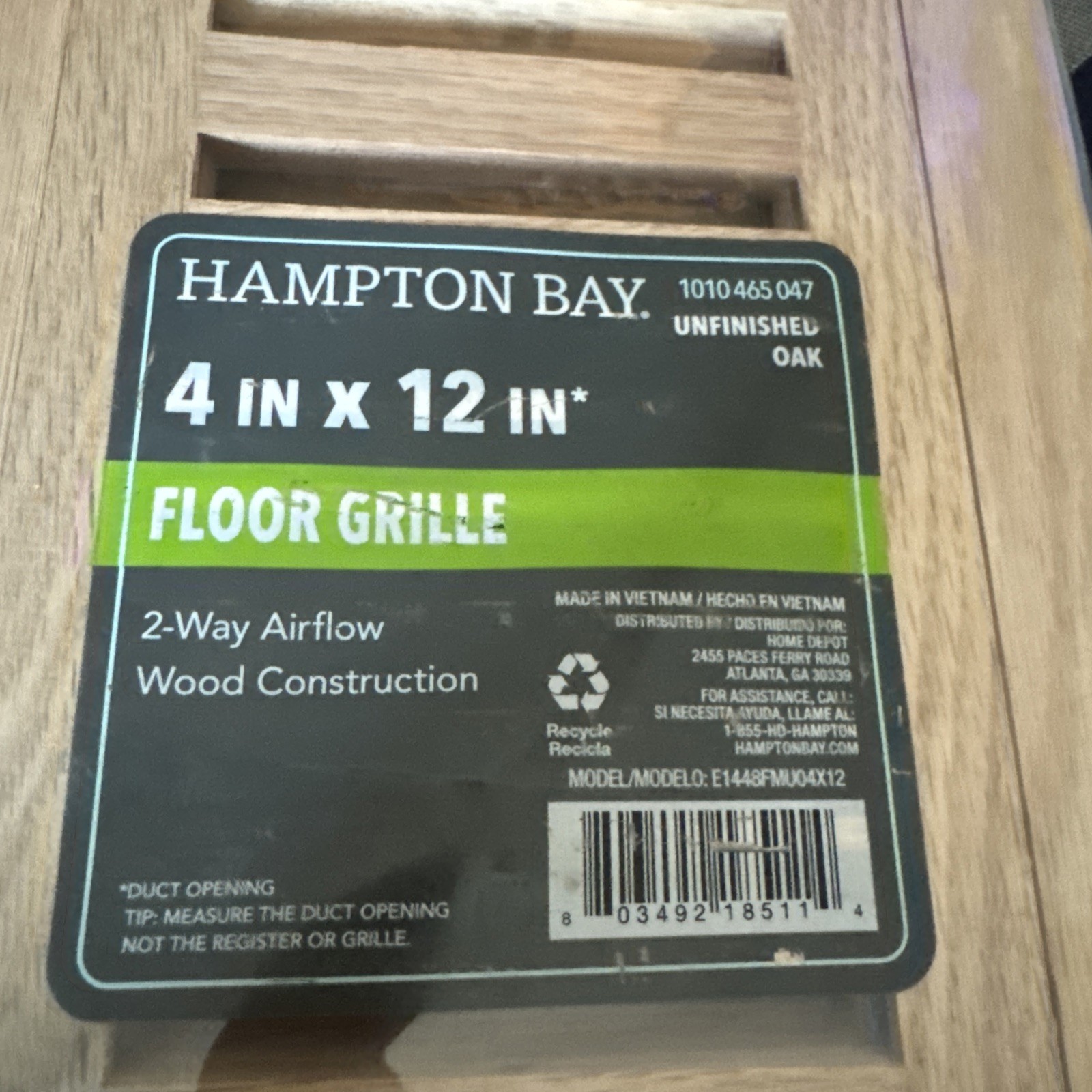 Hampton Bay 4 in. x 12 in. Oak Wood Flush Mount Grilles Unfinished Oak