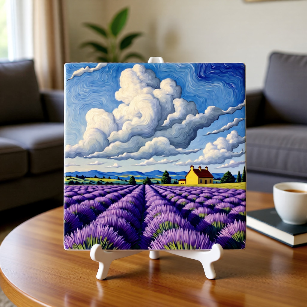Lavender Field Ceramic Tile 3 sizes Purple blue landscape Printed in US