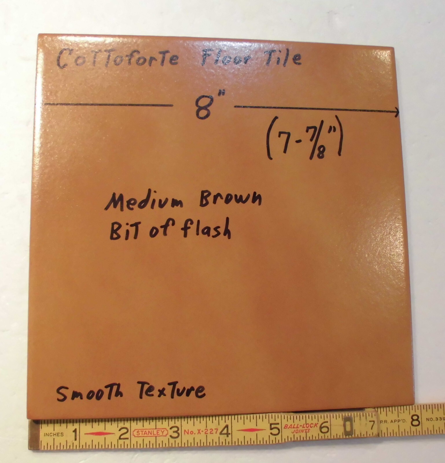 1 pc. Medium Brown Ceramic Floor Tile: 8″ X 8″ Smooth Surface + bit of flash