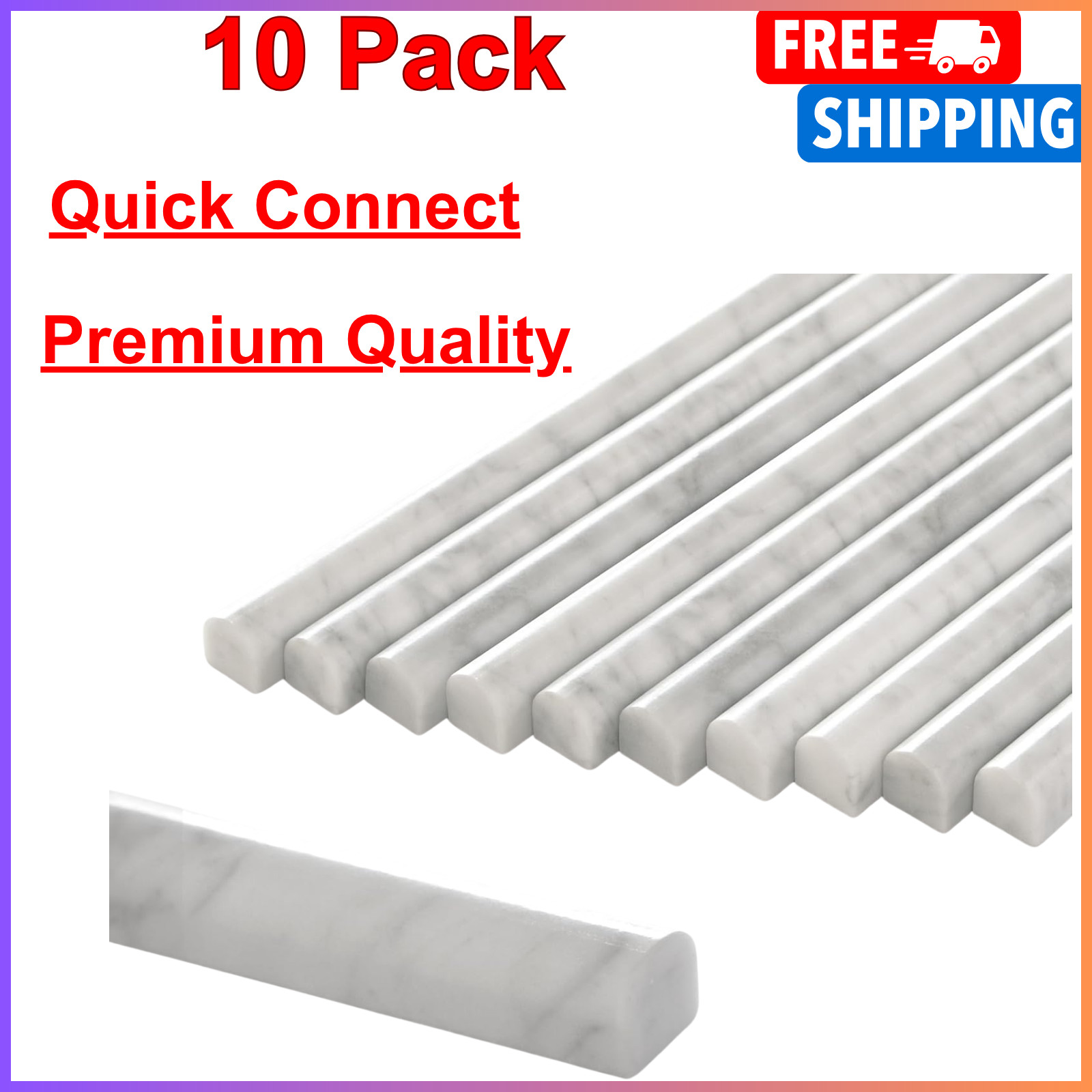 10-Pack Carrara White Marble Pencil Liner Tile, 3/4″ x 12″ Honed Natural Stone