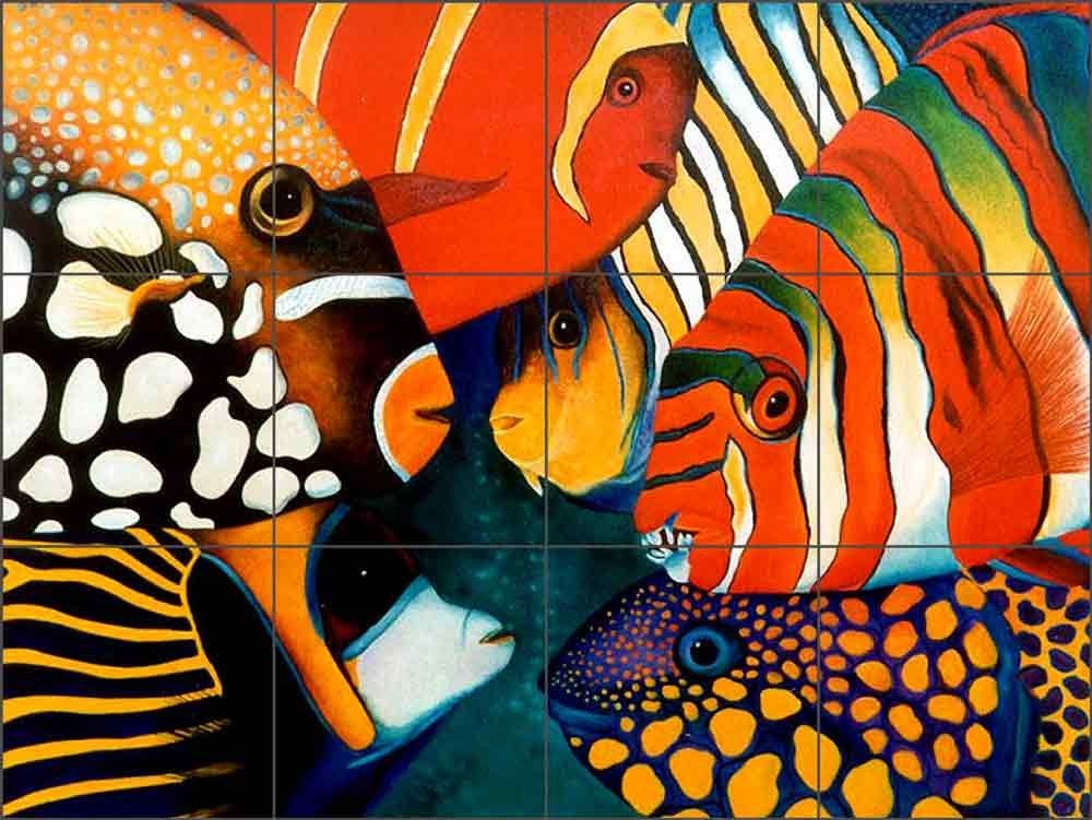 Fish Tile Backsplash Micheline Hadjis Tropical Sea Life Art Ceramic Mural MHA019