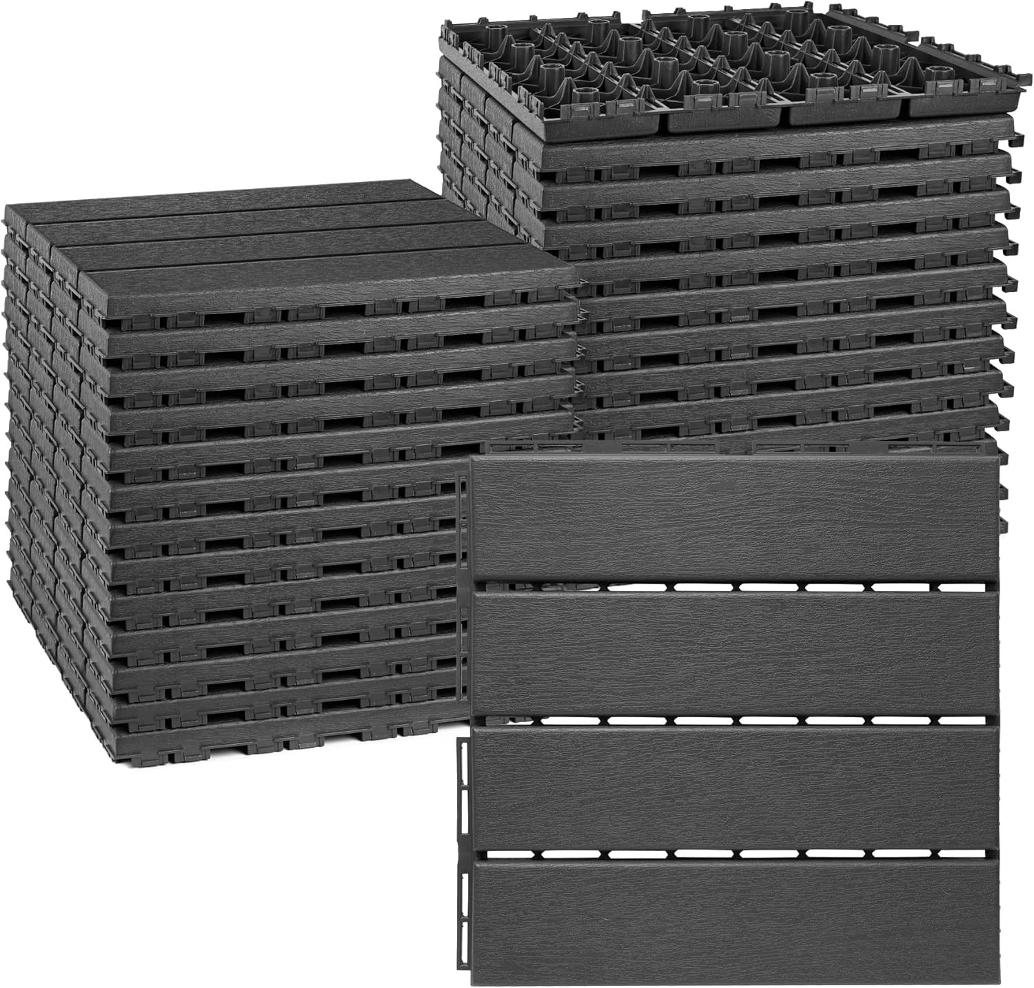 25/50/75PCS Deck Tiles Wood Flooring Interlock For Balcony Patio Outdoor 12″X12″