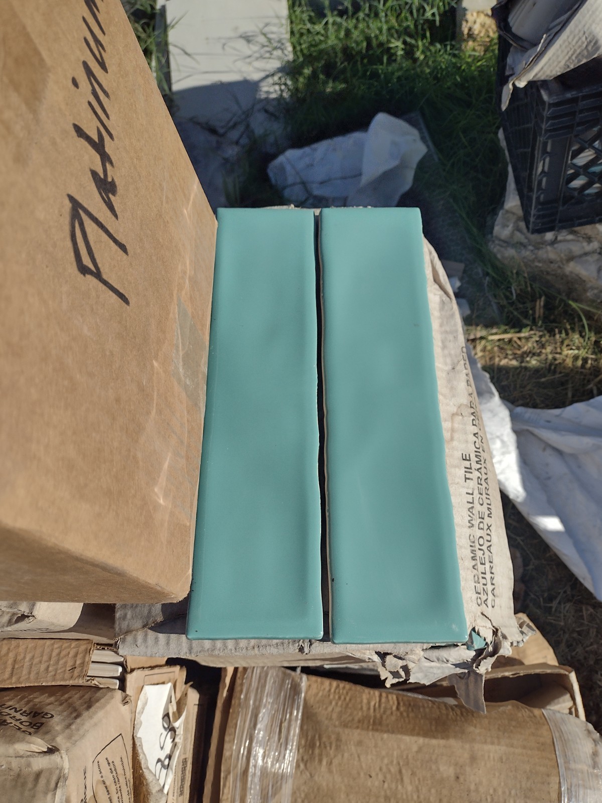 4 Tiles ( 1 ft²) – Glossy Undulated Caribbean Teal 3×12 Subway Tile..Retro