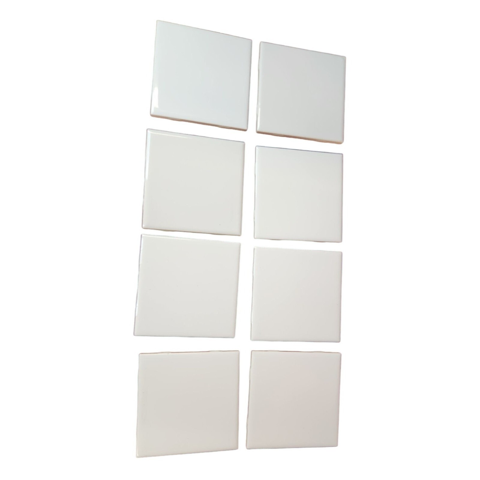 4.25 inch tiles set of 8 White Glazed, Glossy top, Great for crafts or walls.