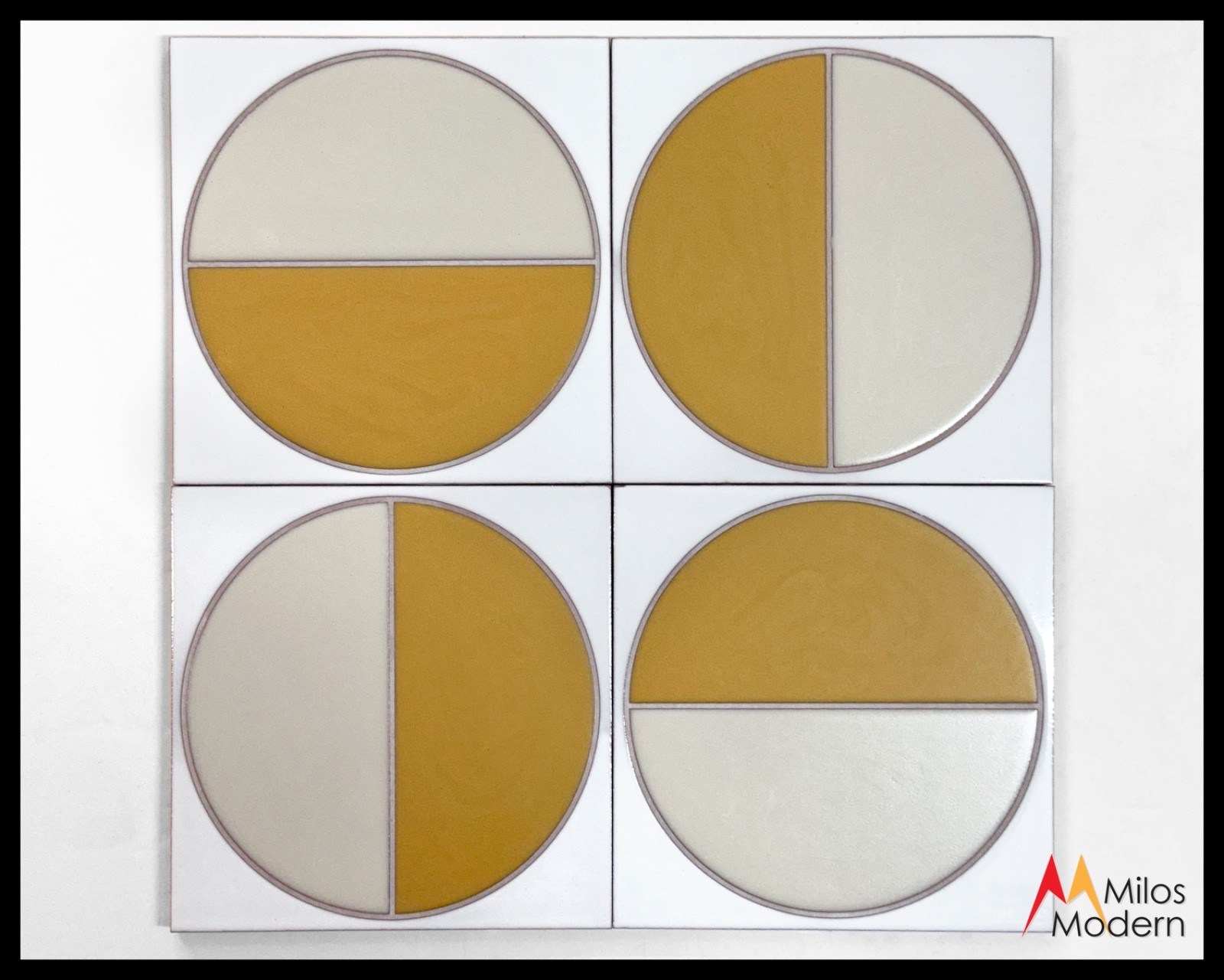 Fireclay Tile Lot Gold White Harvest Tile Hand Painted Geometric 8 x 8 Box of 18
