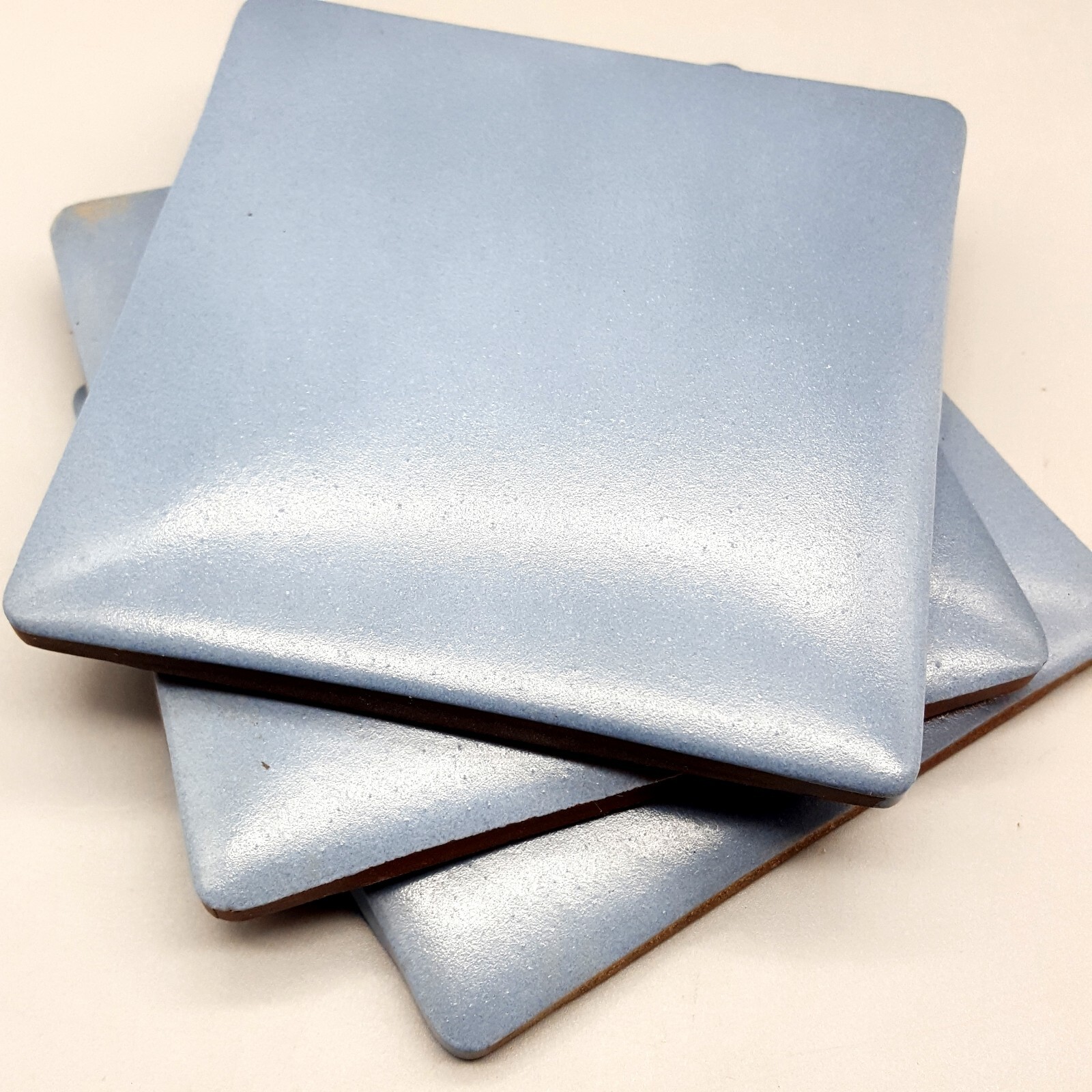 53 Small 4×4″ Unused Ceramic Tiles From Spain, Subdued Solid Blue Gray Semigloss
