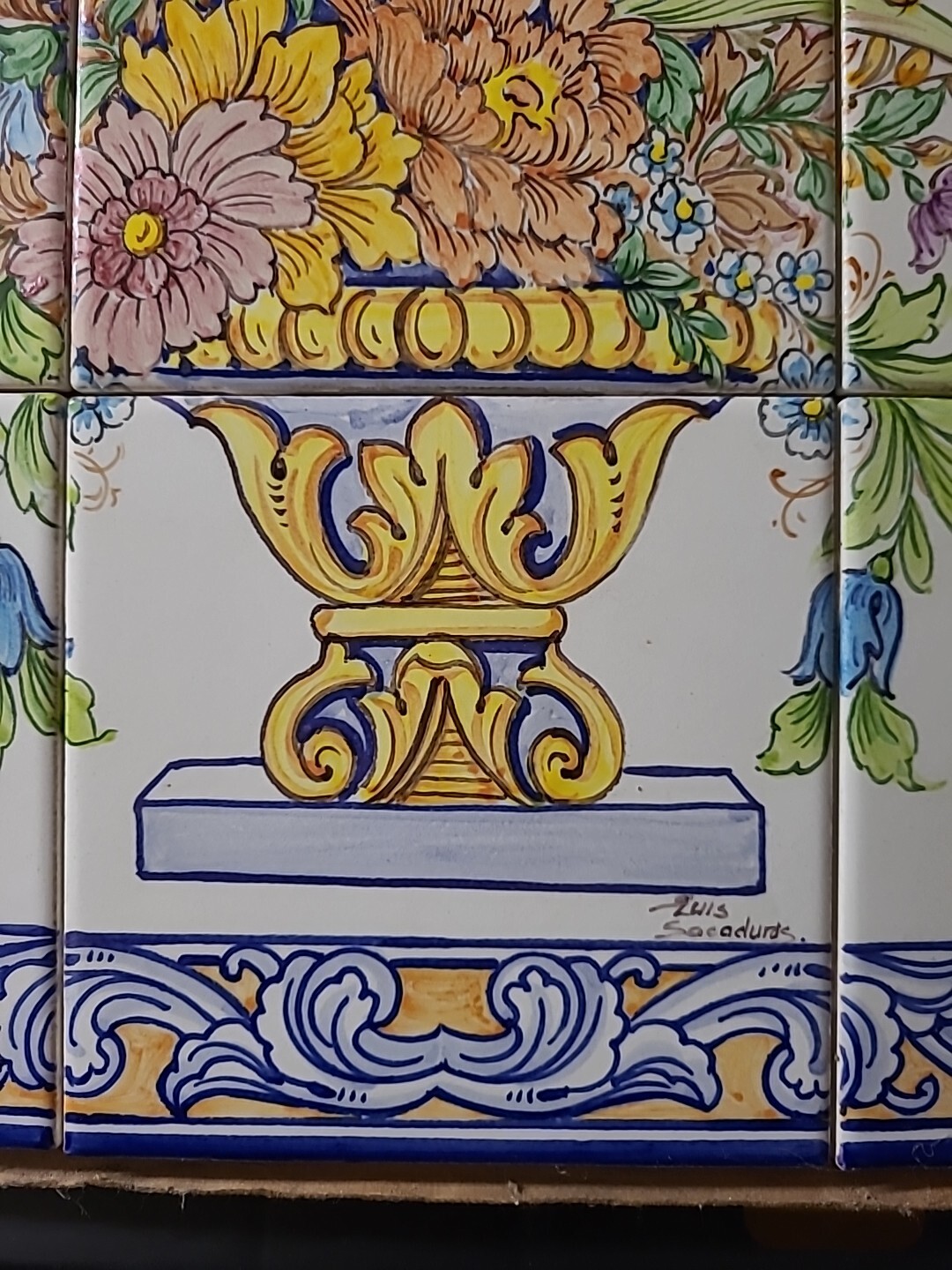 Hand Painted Tile Mural Floral 18″x24″